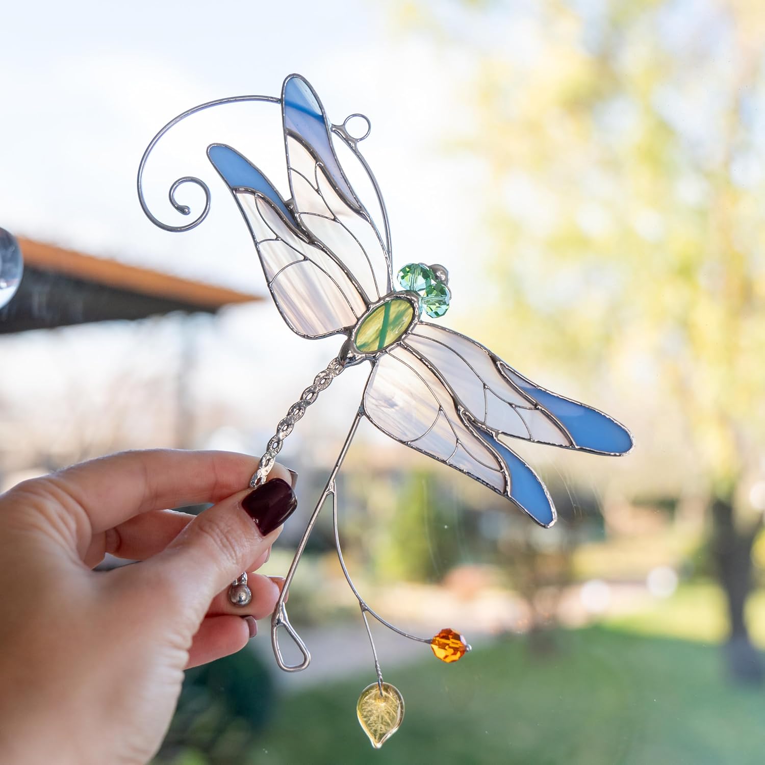 Blue Dragonfly Stained Glass Suncatcher Window Hanging
