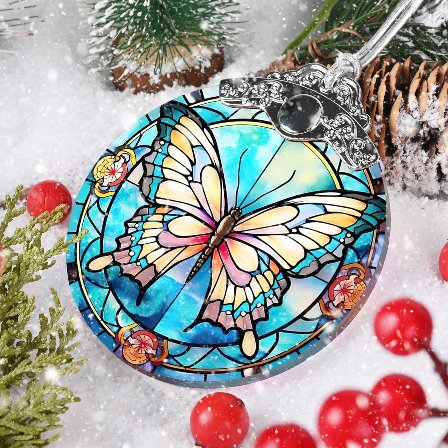 Butterfly Christmas Tree Ornament - 3 Inch Glass Decor