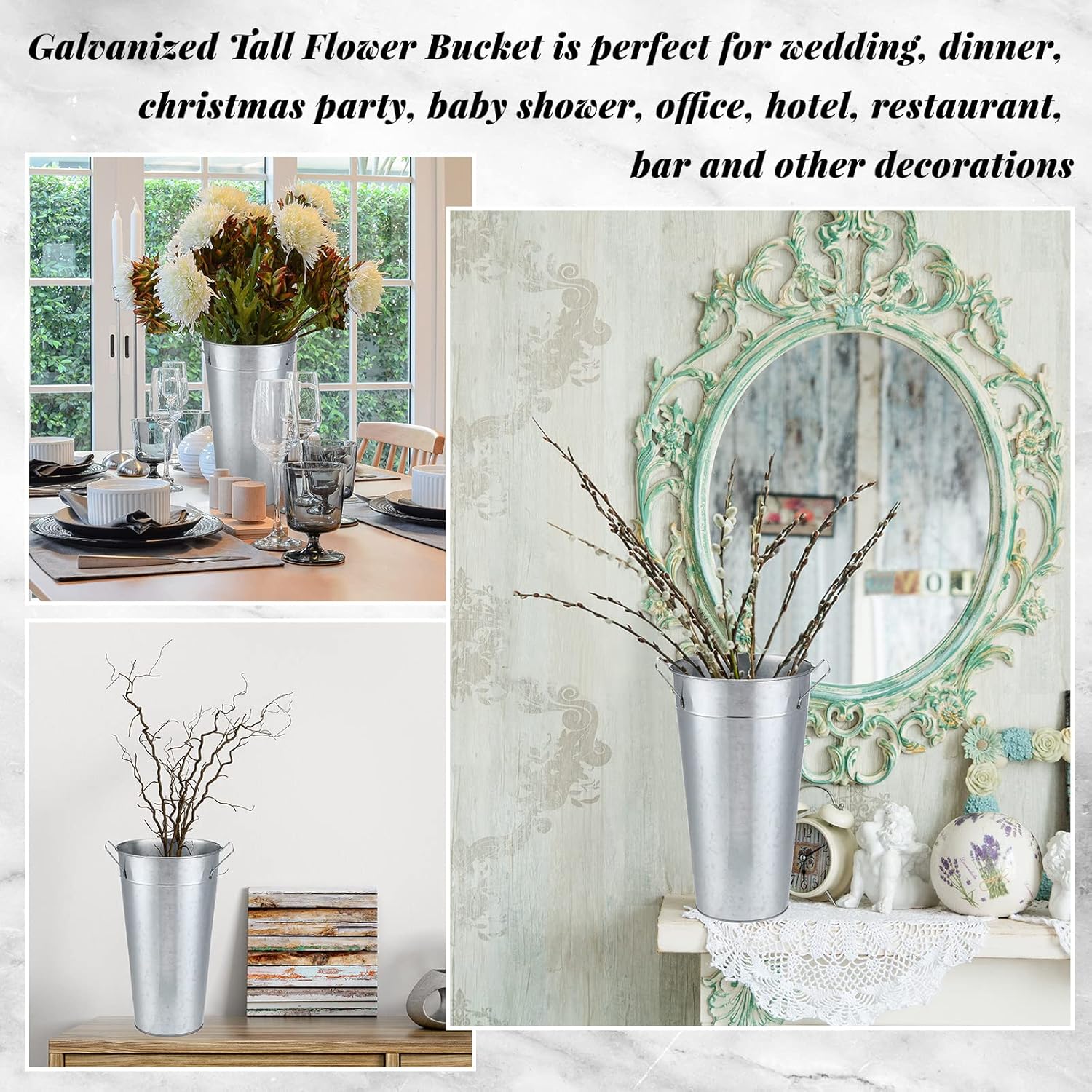 Zubebe 8 Pcs Silver Galvanized Flower Bucket Vases for Wedding Centerpieces and Home Decor