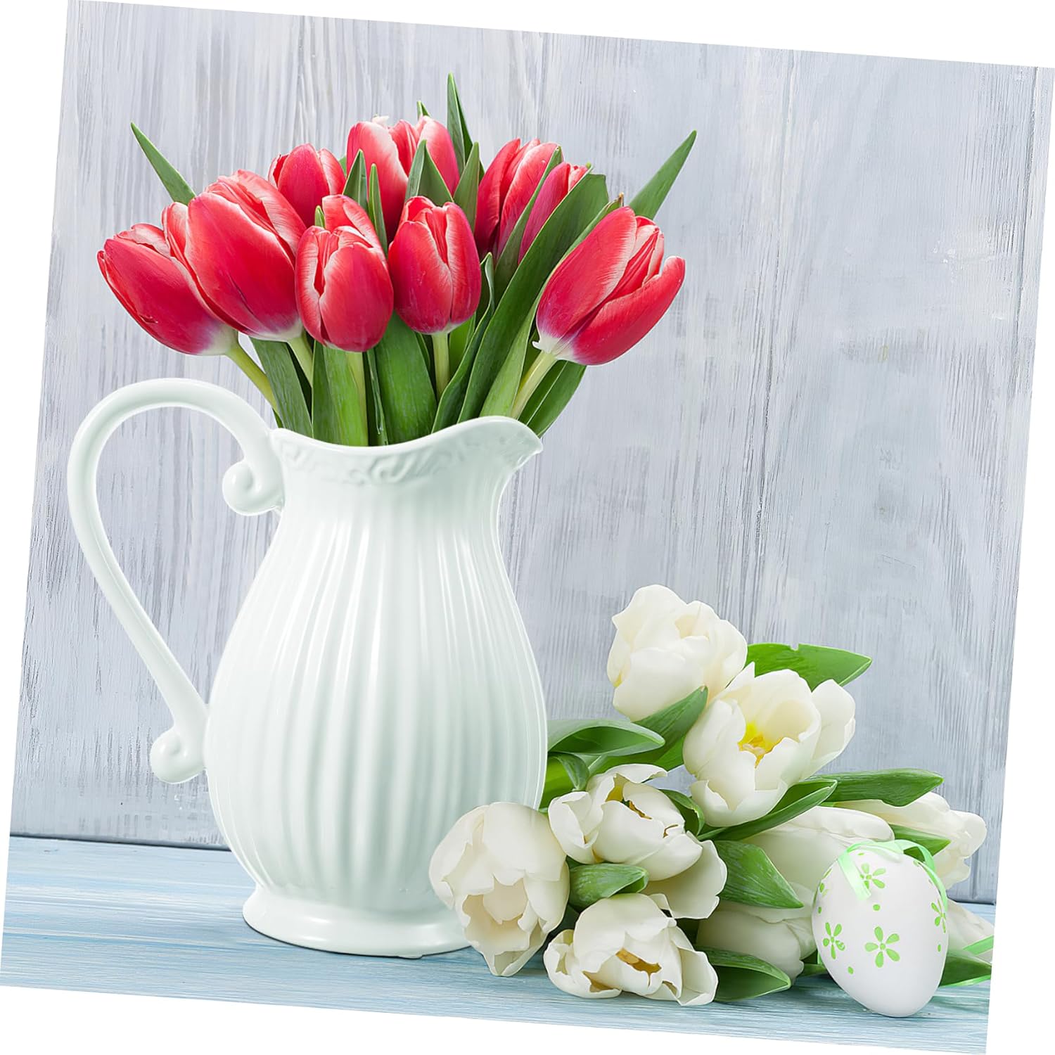 Operitacx Ceramic Pitcher Vase Striped Dried Flower Pot for Home Office and Living Room Decor