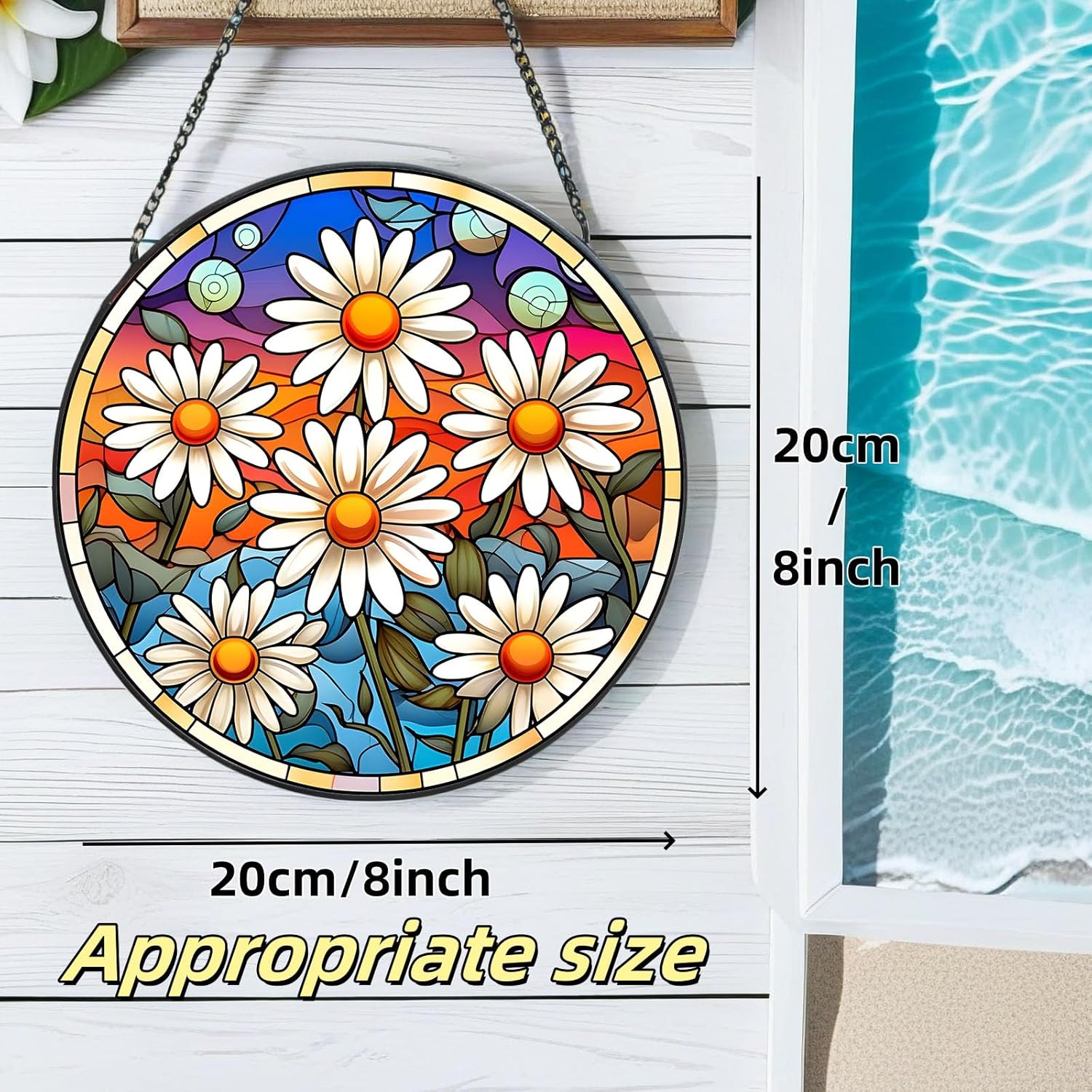 Stained Glass Window Hanging White Flower Suncatcher for Home Decor