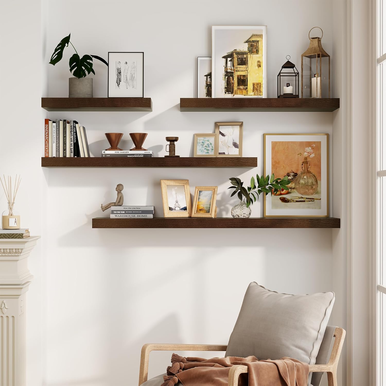 Marsmiles Solid Wood Floating Shelves 36W x 9D x 156H Set of 2