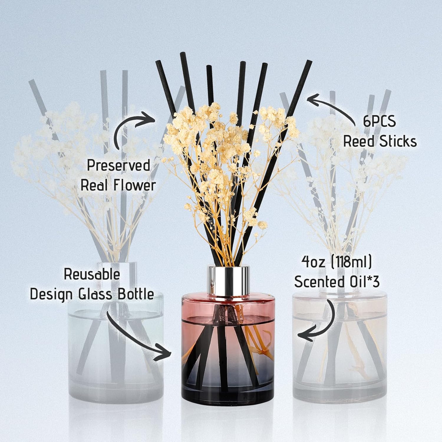 Brakula 3 Pack Reed Diffuser Set with 3 Scents