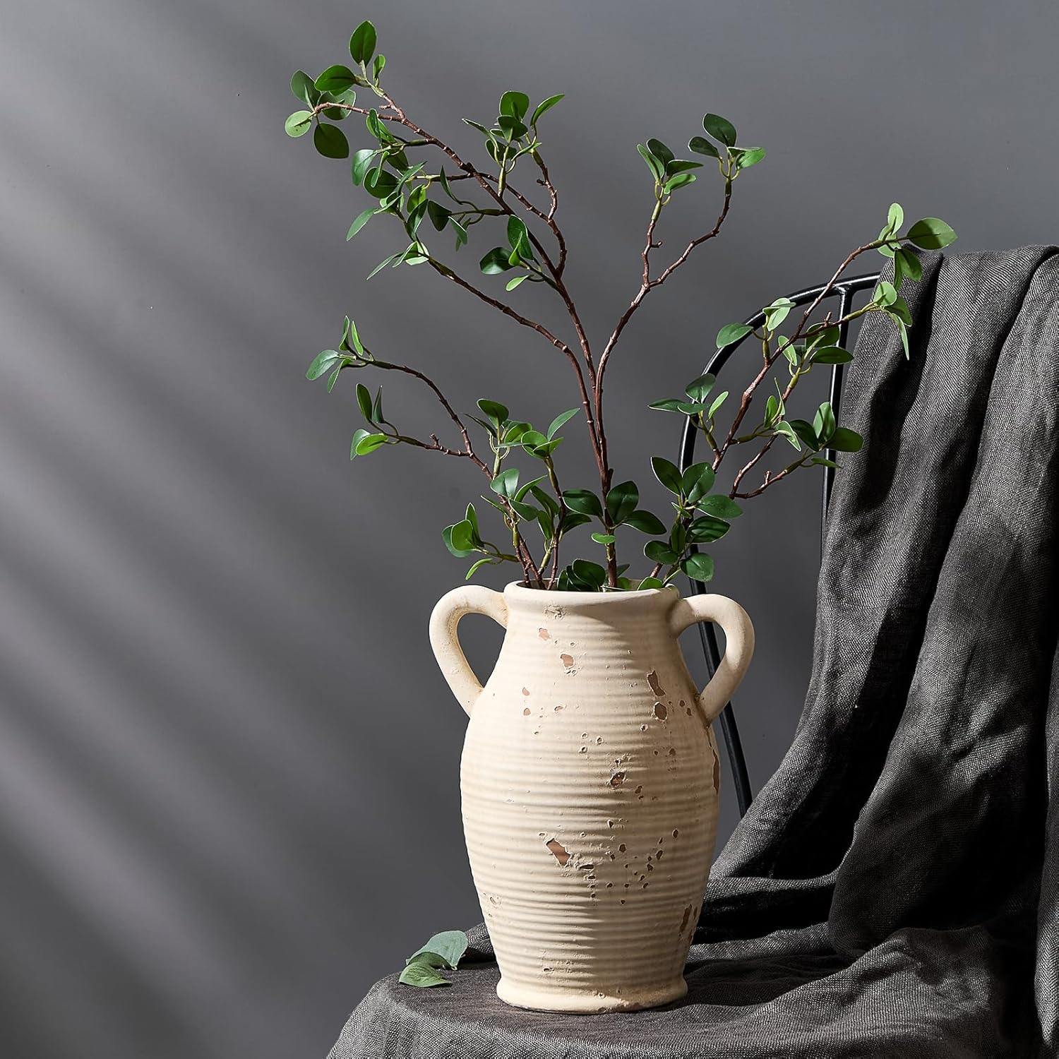 Large Ceramic Rustic Vase with 2 Handles 98 Inch