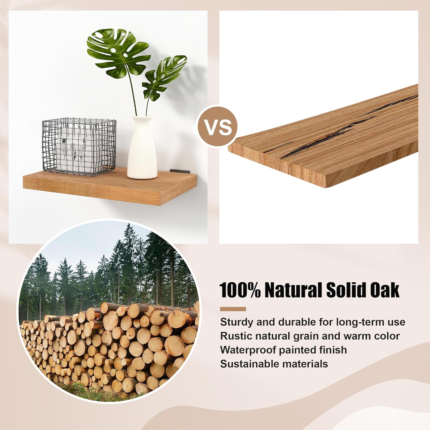 Solid Oak Floating Shelves 16x10 Inch Heavy Duty
