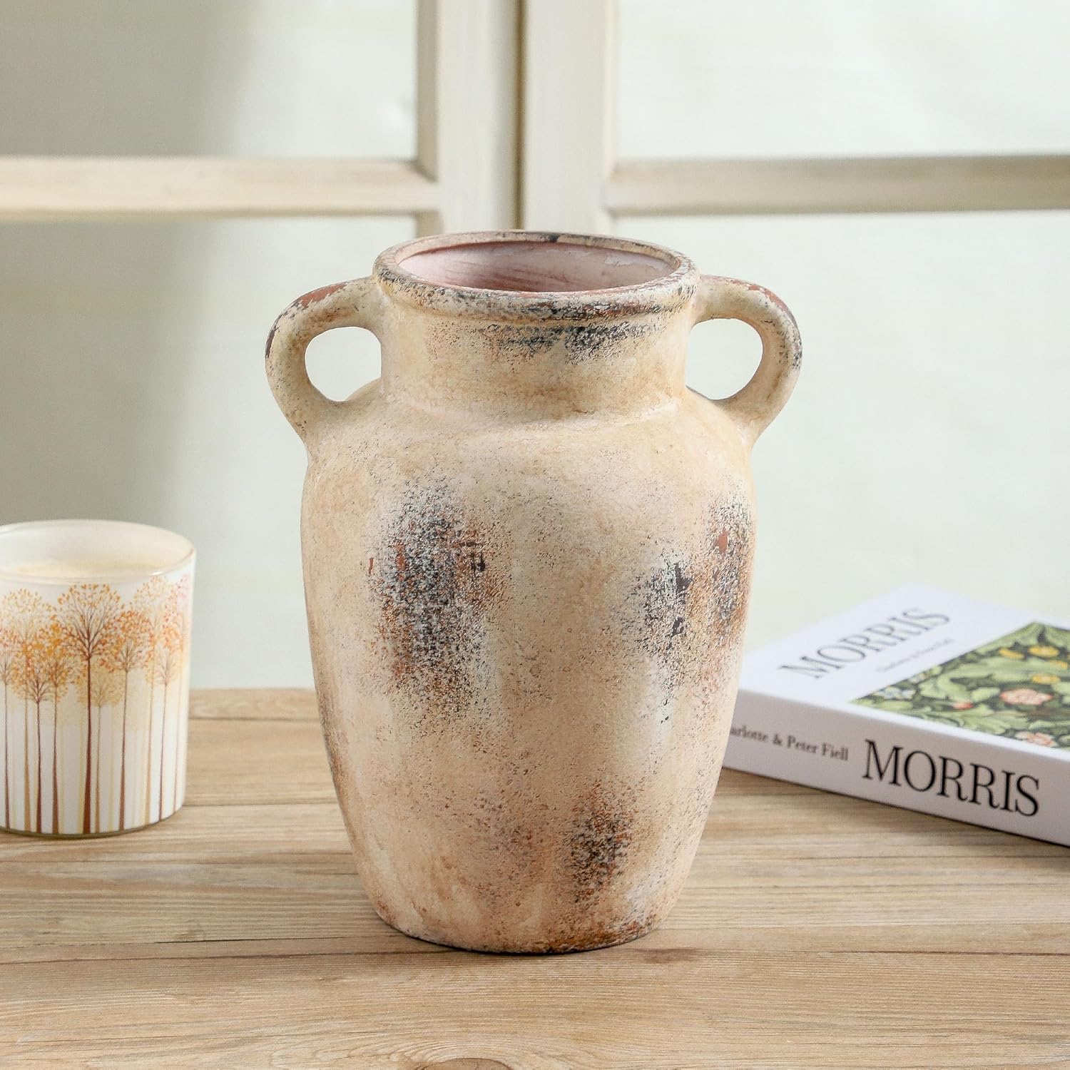 Farmhouse Ceramic Vase with Handle 97 Inch