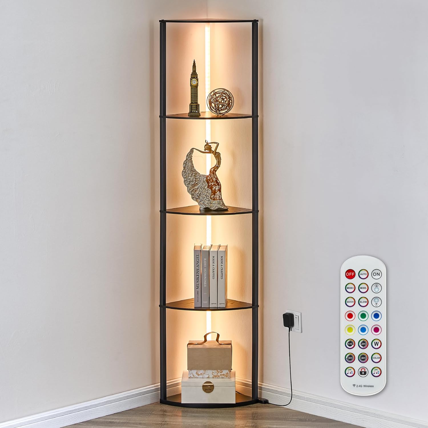 Woodronic 5-Tiered Corner Shelf with LED Light