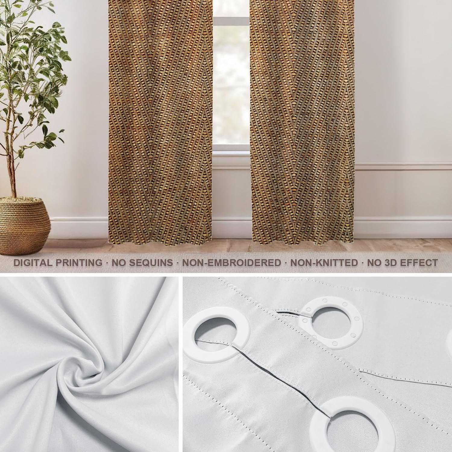 Shrahala Bamboo Rustic Tan Blackout Curtains 2 Panels 52x84
