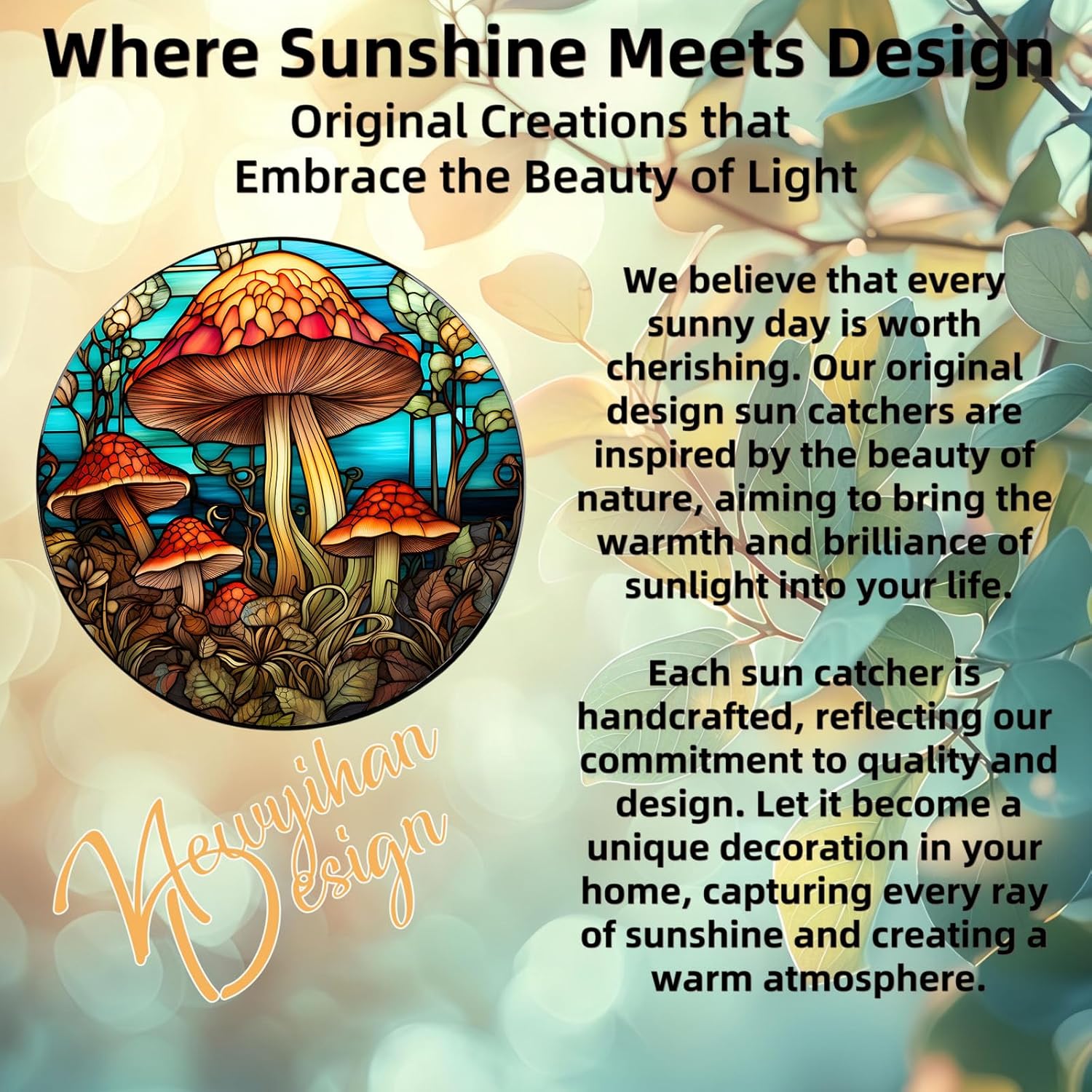 Stained Glass Window Hanging Suncatcher - Mushroom Design