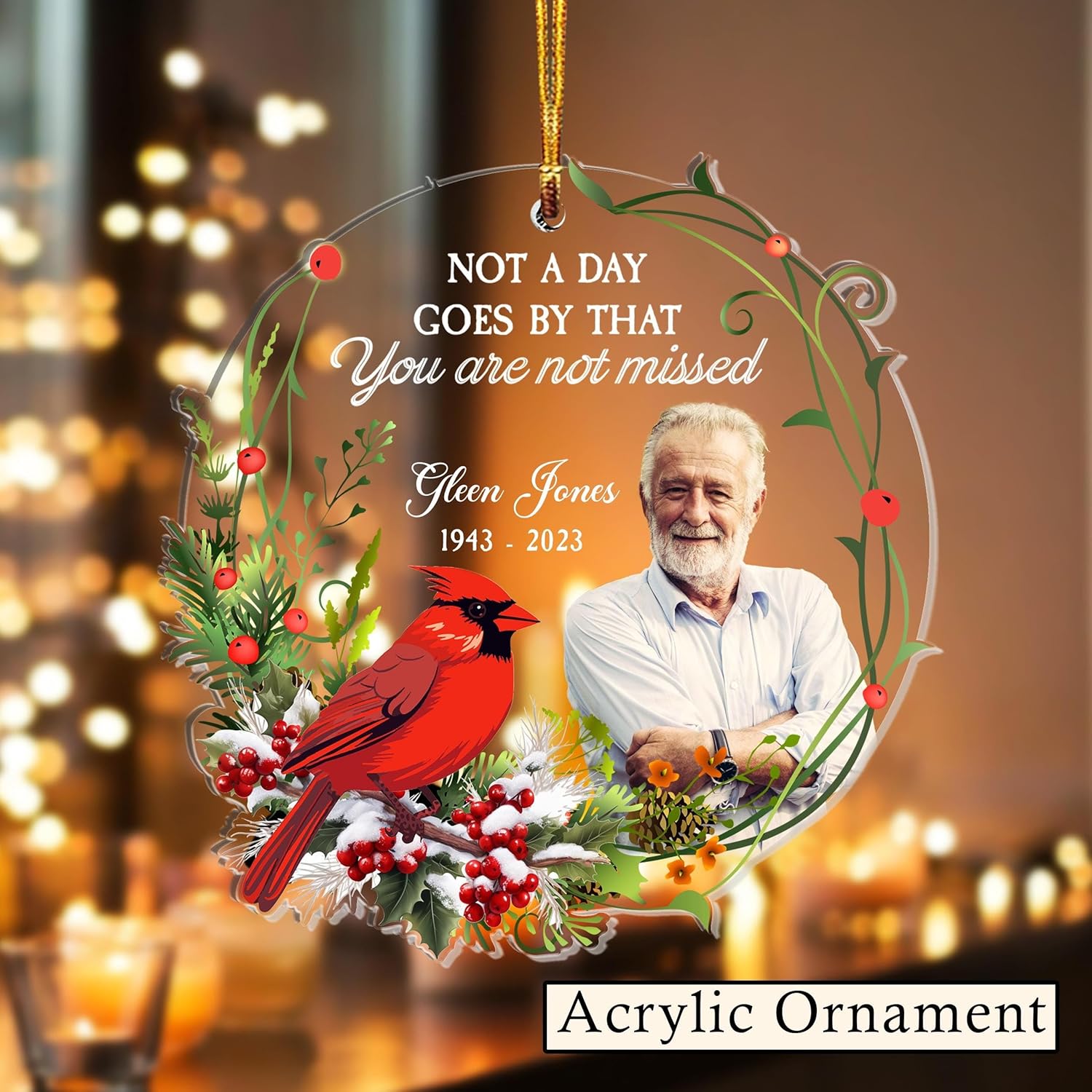 Custom Photo Memorial Glass Ornament for Mom Dad