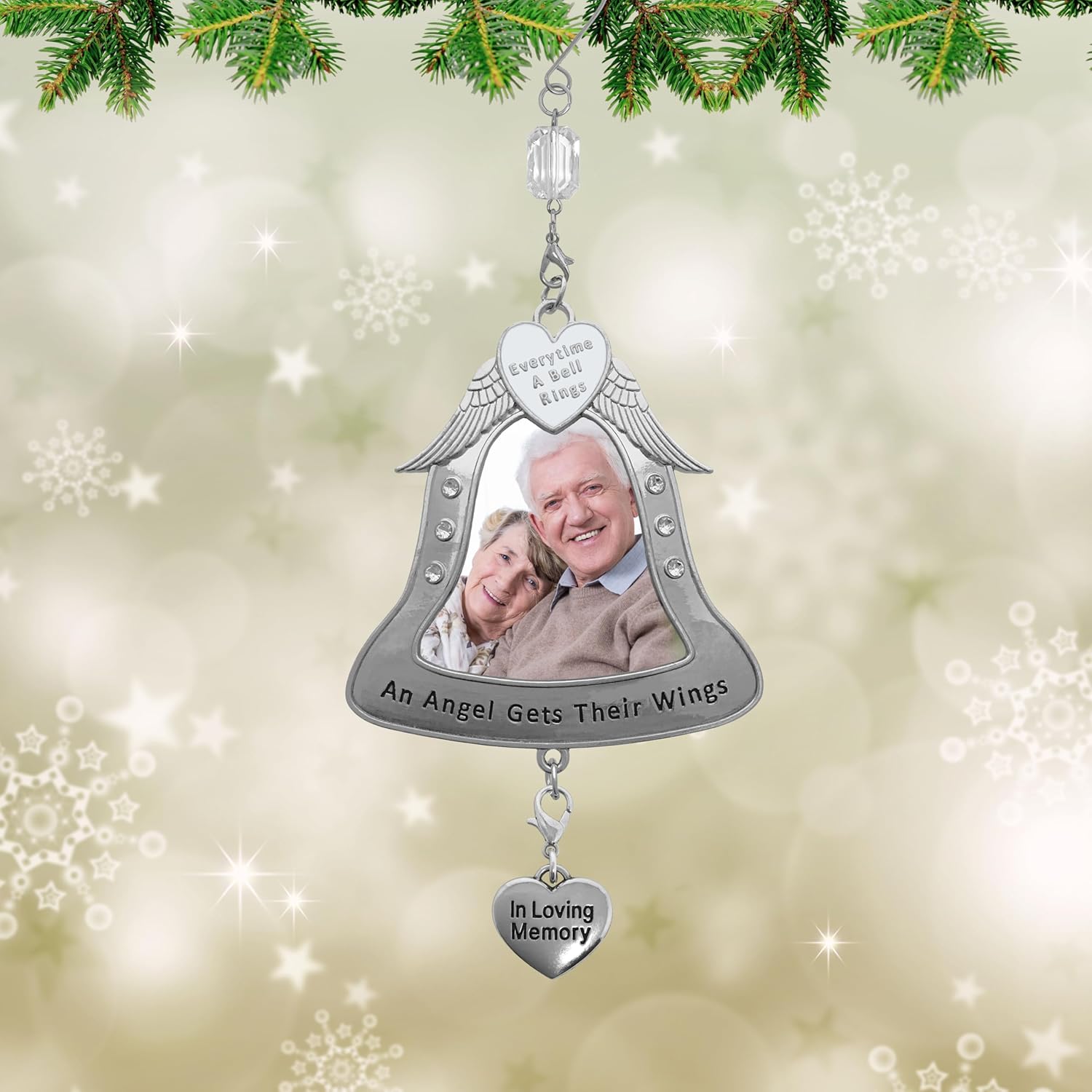 Loving Memory Photo Christmas Ornament with Angel Wings