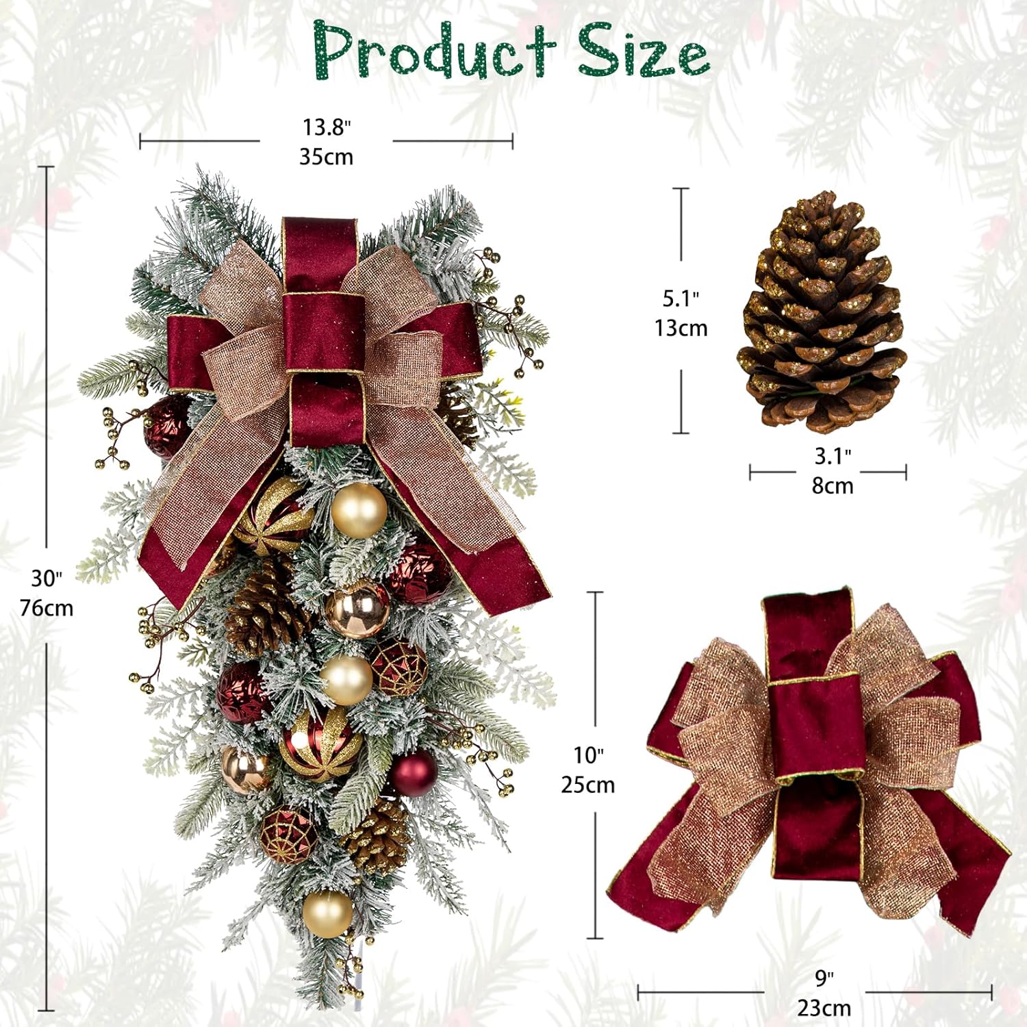 30 Inch Teardrop Swag Wreath Artificial Christmas Decor