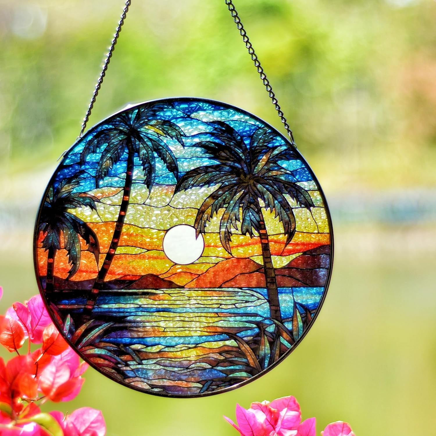 Stained Glass Window Hanging Suncatcher 8 Hand-Painted Decor for Windows with Fade Resistant Design