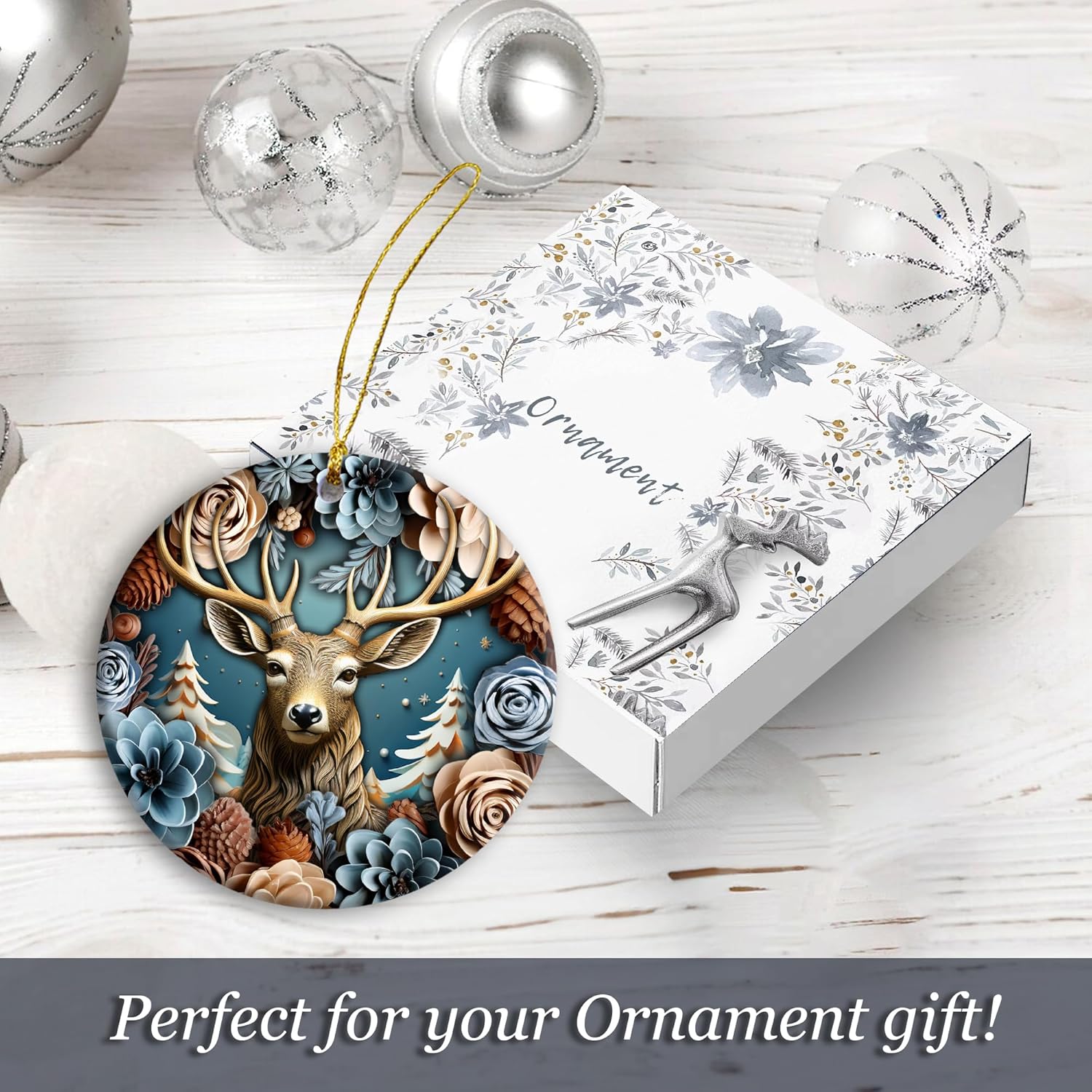 3D Effect Christmas Deer Ornament 2024 Modern Farmhouse Decor