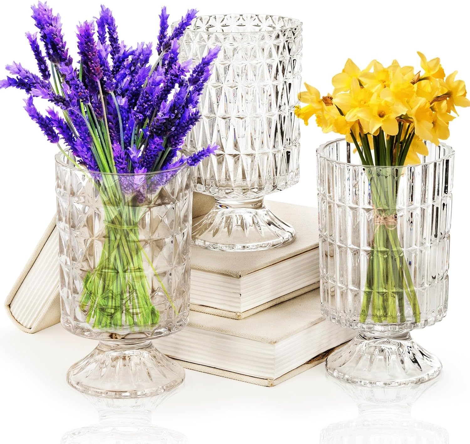 Goaste 3 Pack Embossed Glass Vases with Ribbed Patterns