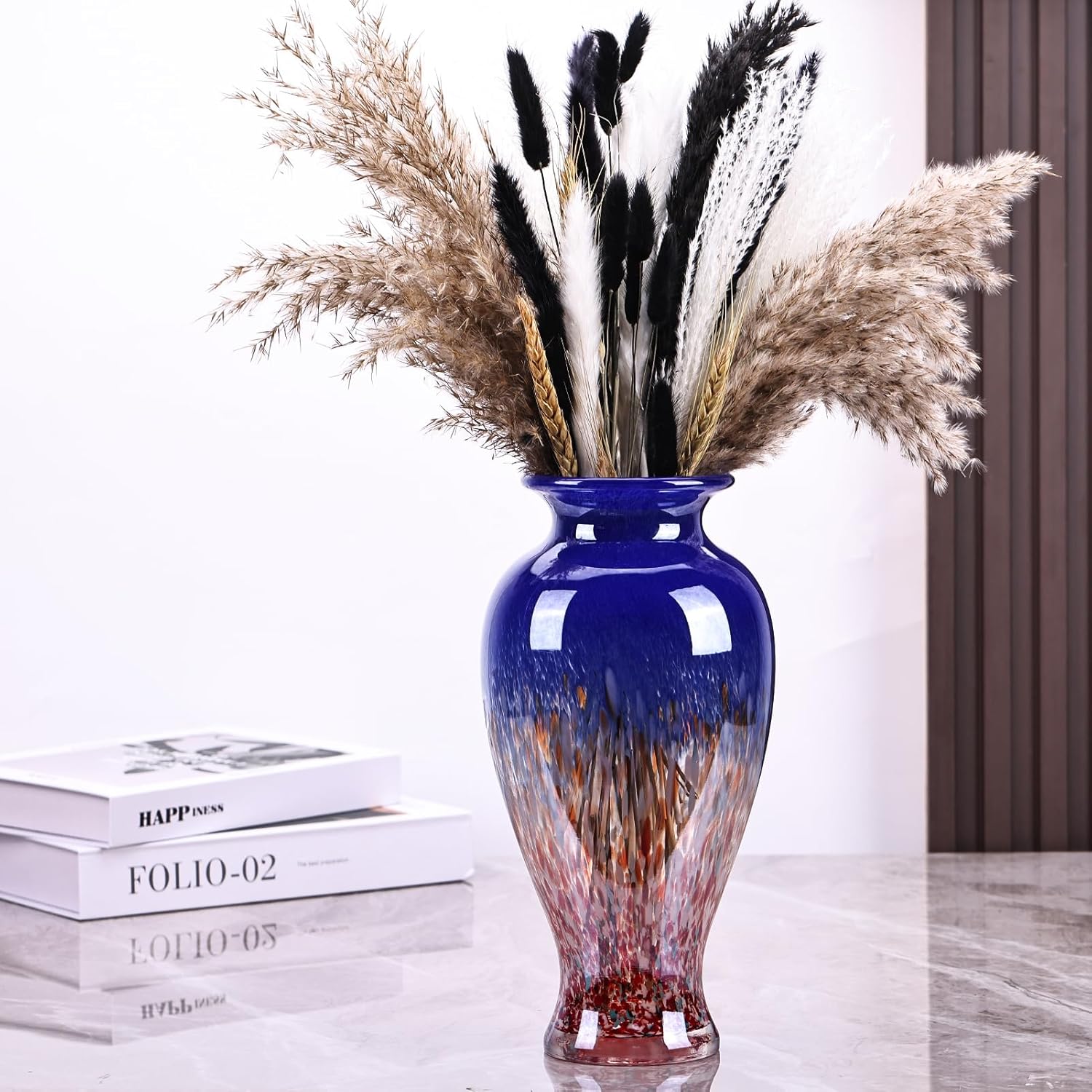 118 Tall Blown Blue Glass Vase with Red Base