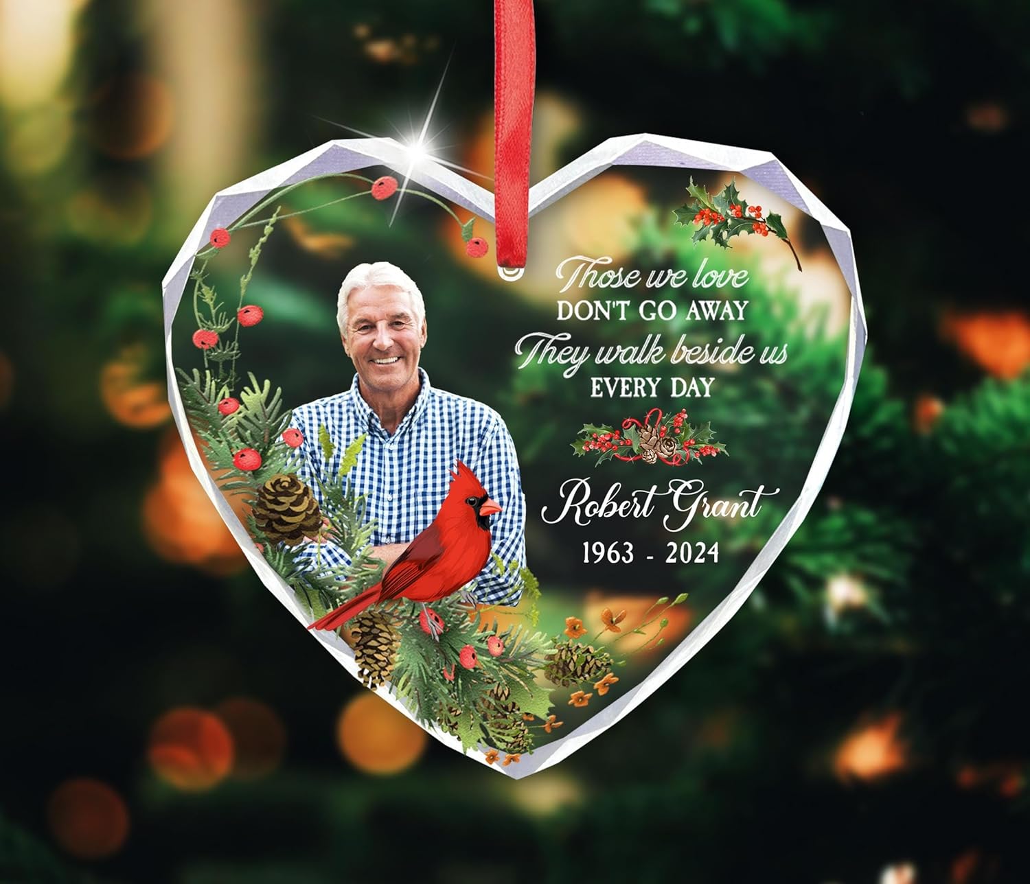 Custom Photo Memorial Glass Ornament for Mom Dad