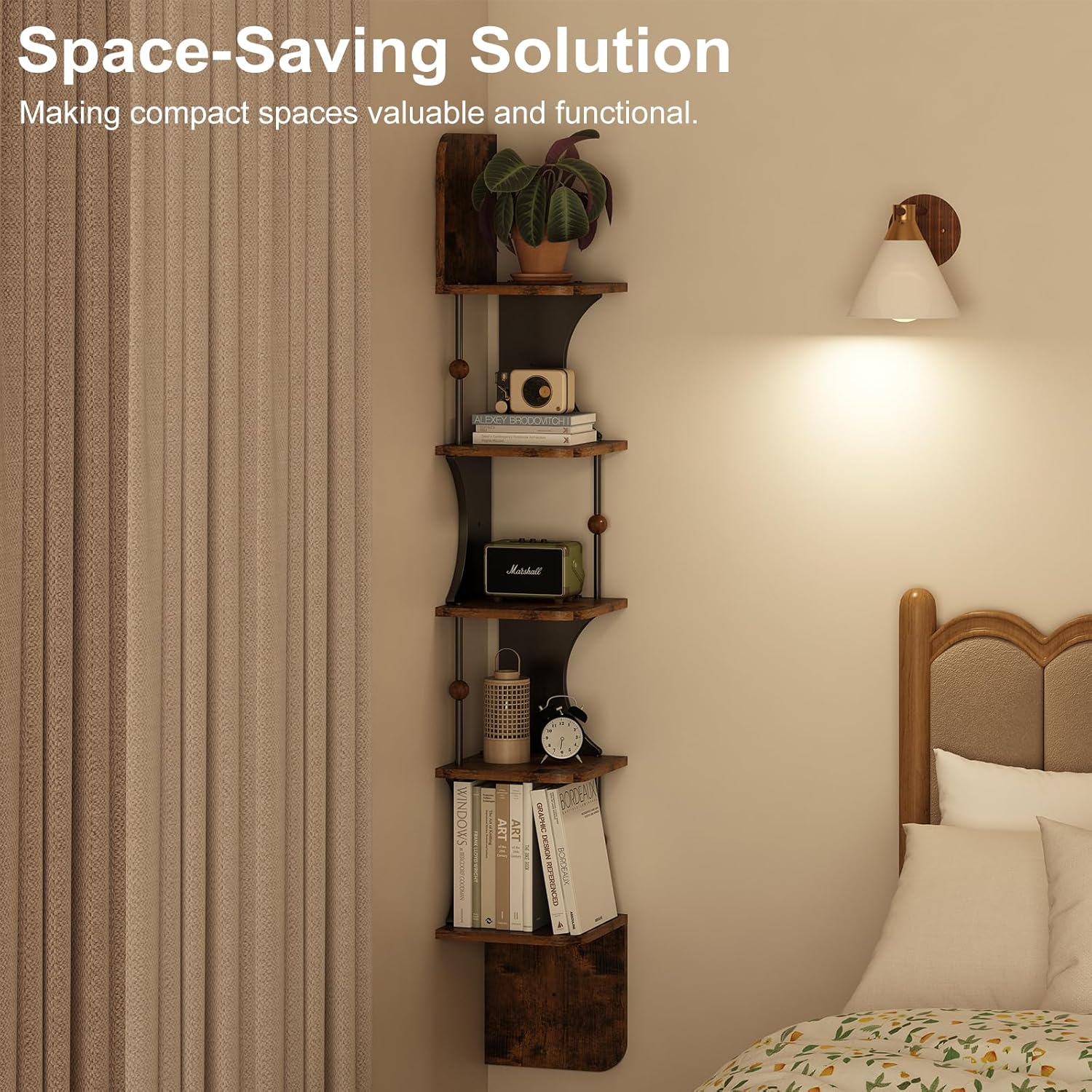 Wisdom Star 5-Tier Corner Shelf Wall-Mounted Rustic Design