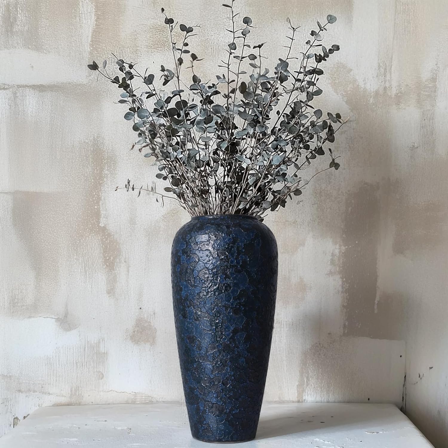 Blue Ceramic Vase 13 Inch Tall Rustic Terracotta
