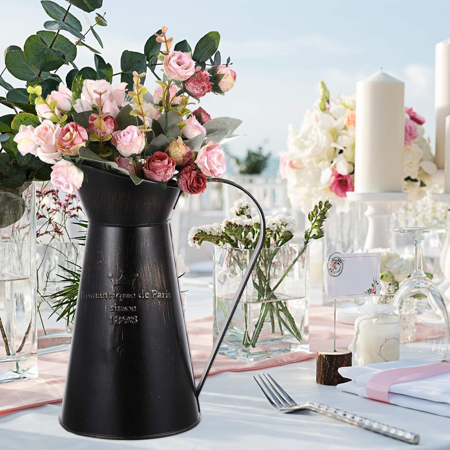 Black Metal Vase Rustic Farmhouse Decor