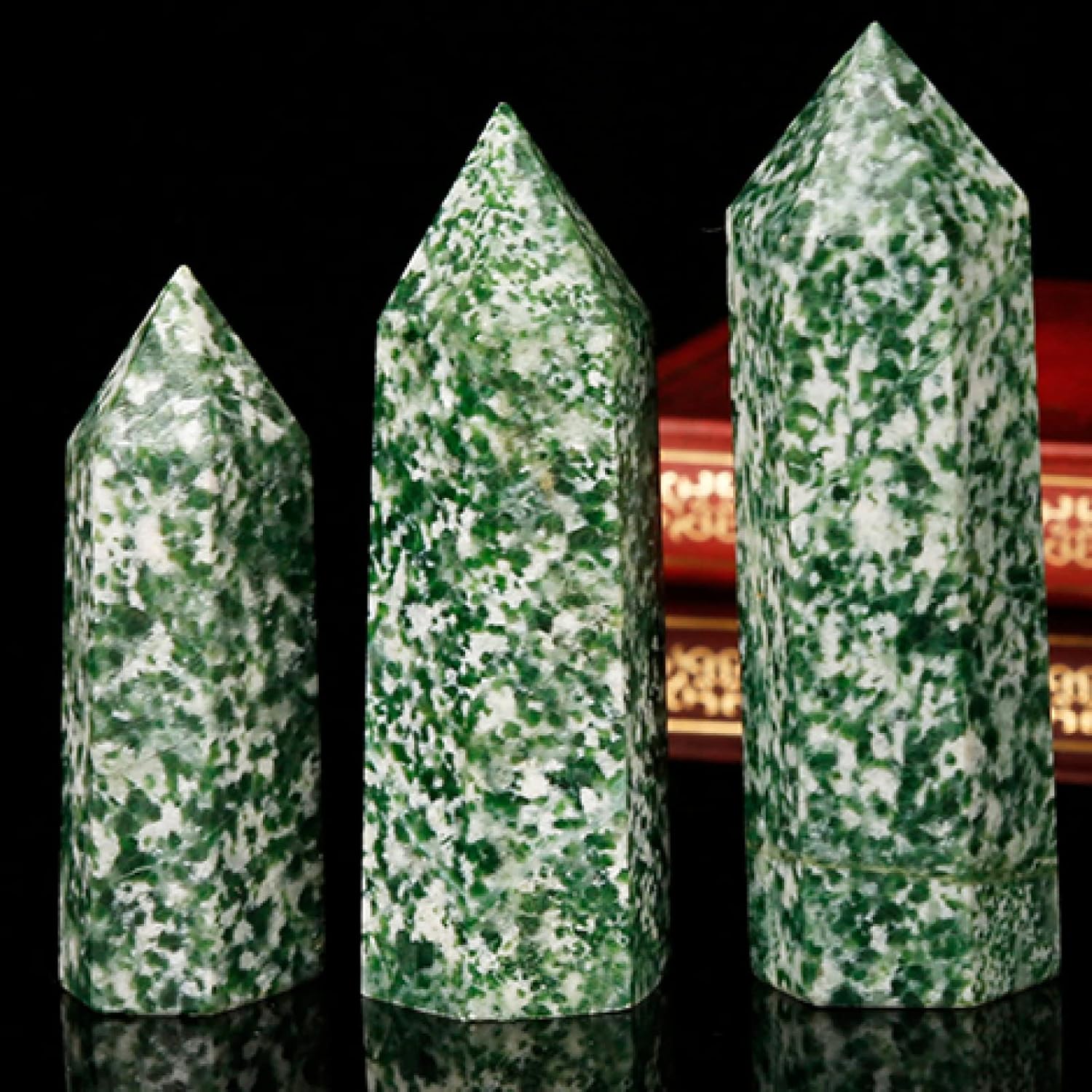 ERNZI Natural Green Spotted Stone Hexagon Tower Ornament