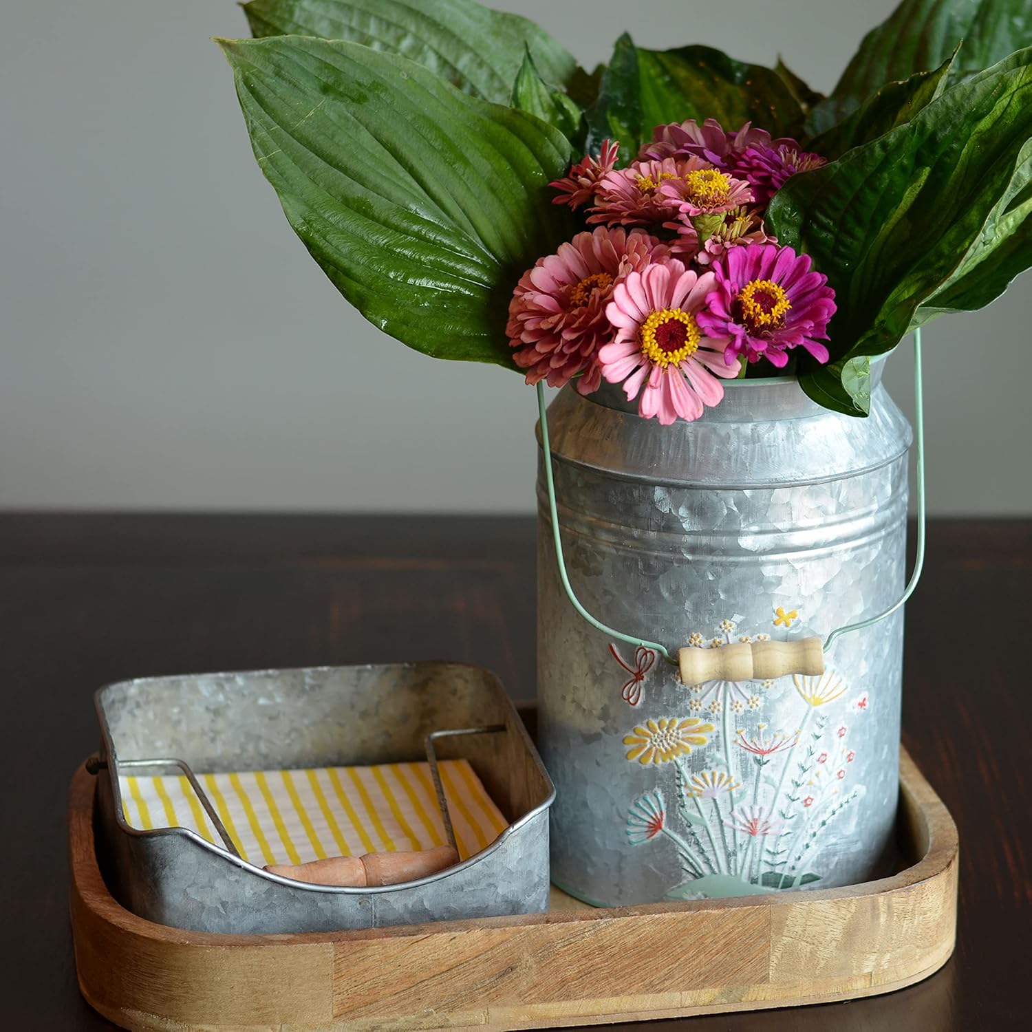 Creamery Vase in Grey Zinc with Meadow Flower Design
