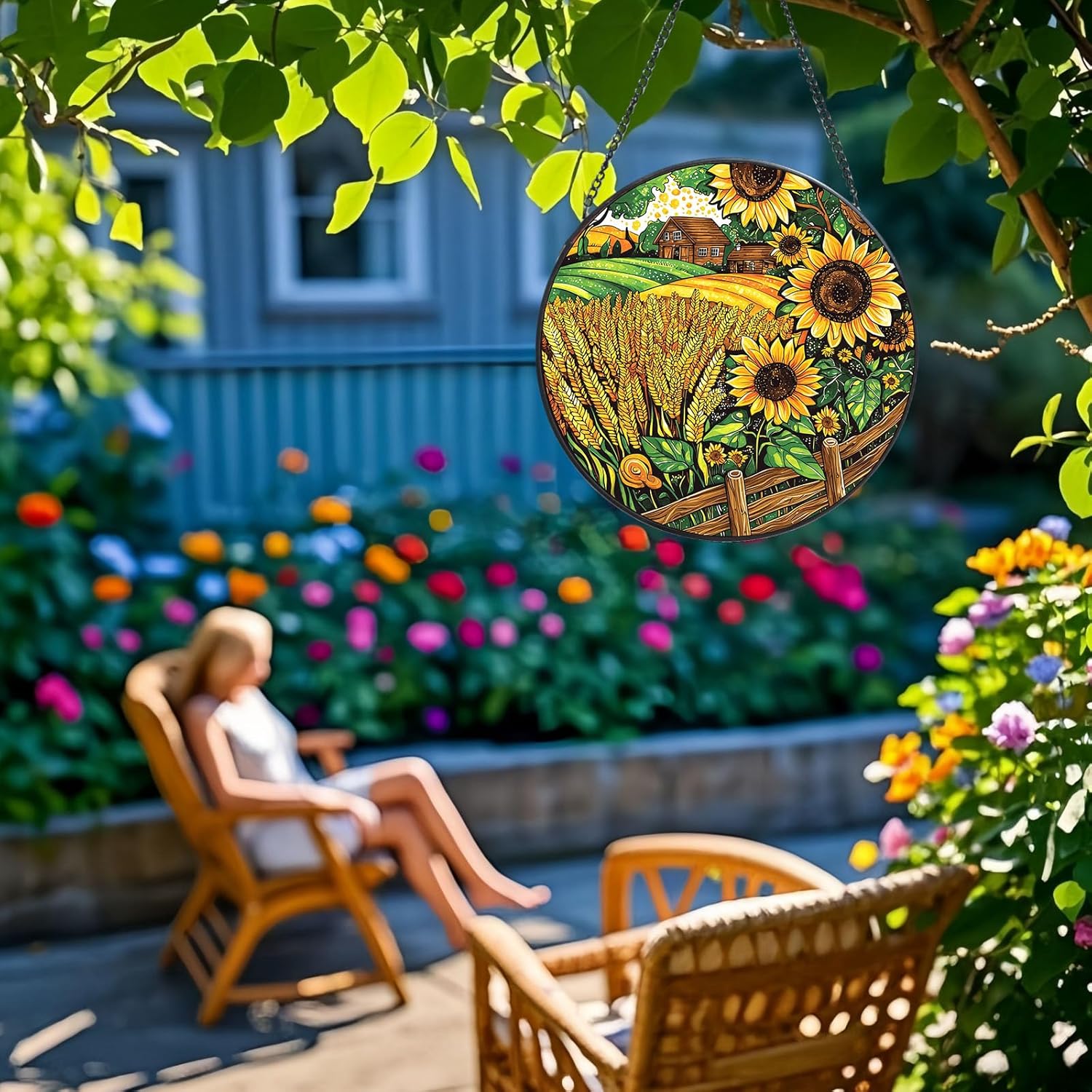 Stained Glass Window Suncatcher Farm Design