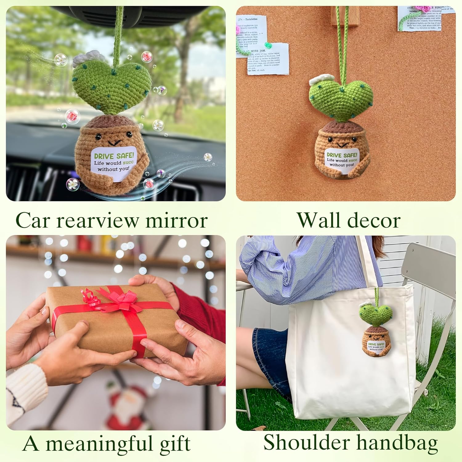 Drive Safe Crochet Car Air Freshener Cactus Hanging Ornament