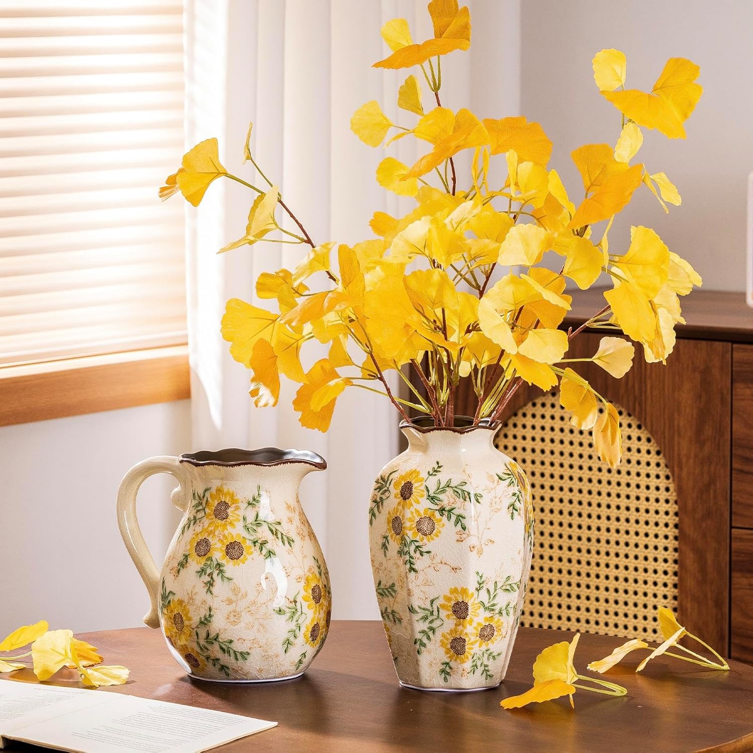 Sure Yuesi Sunflower Vintage Ceramic Vase with Handle