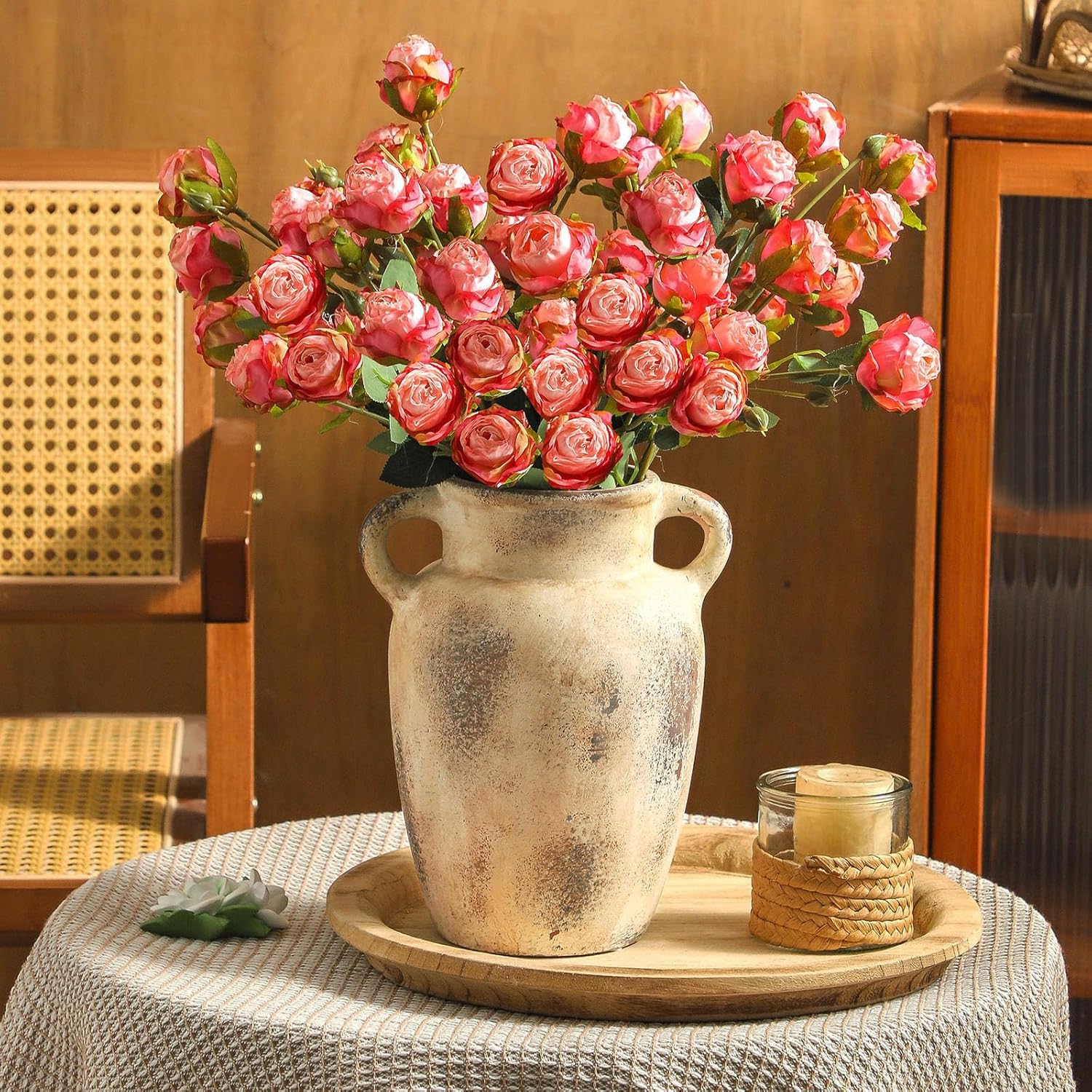 Farmhouse Ceramic Vase with Handle 97 Inch