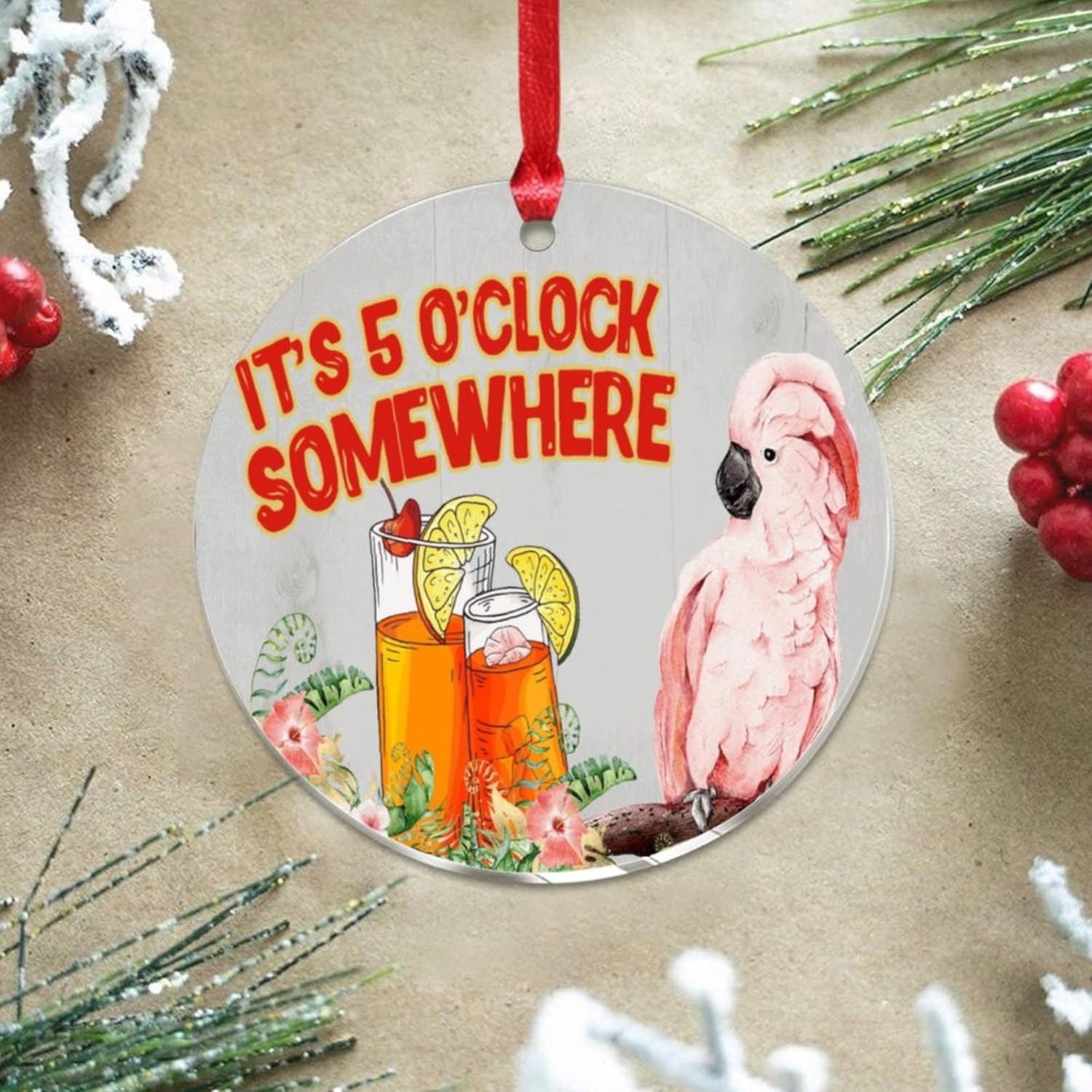 3 Acrylic Christmas Ornaments 2024 Tropical Flamingo Hanging Decor
