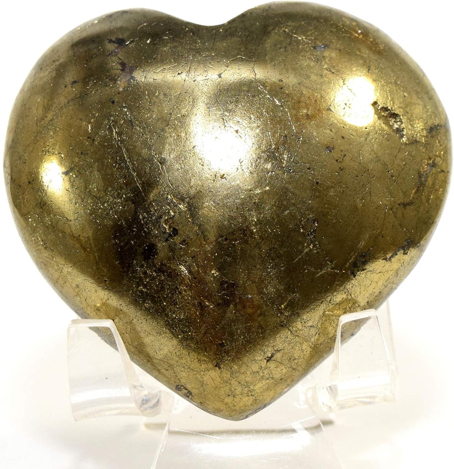 225 Inch Sparkling Golden Chalcopyrite Puffy Heart with Stand
