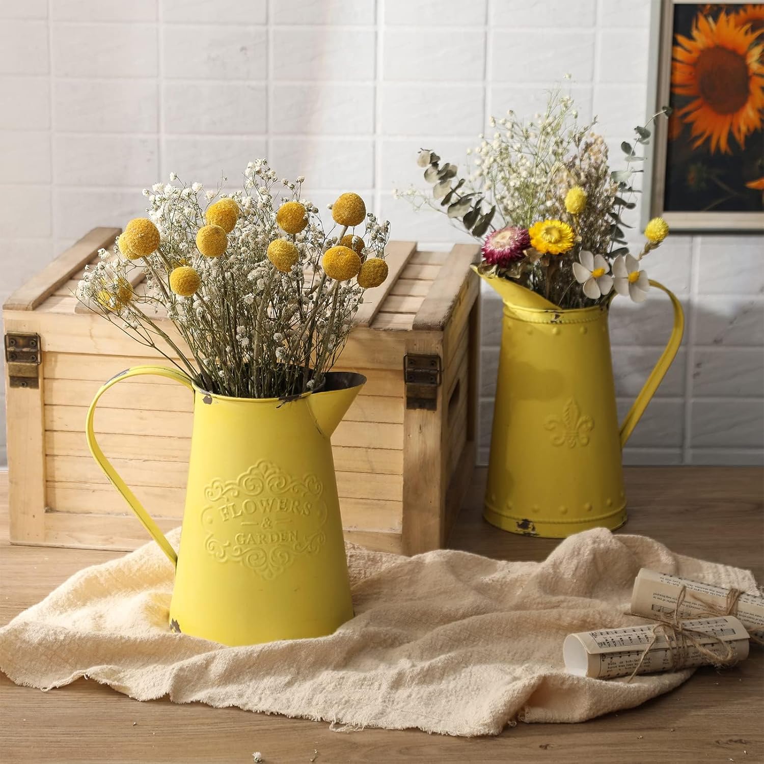 French Style Shabby Chic Metal Flower Vase Yellow