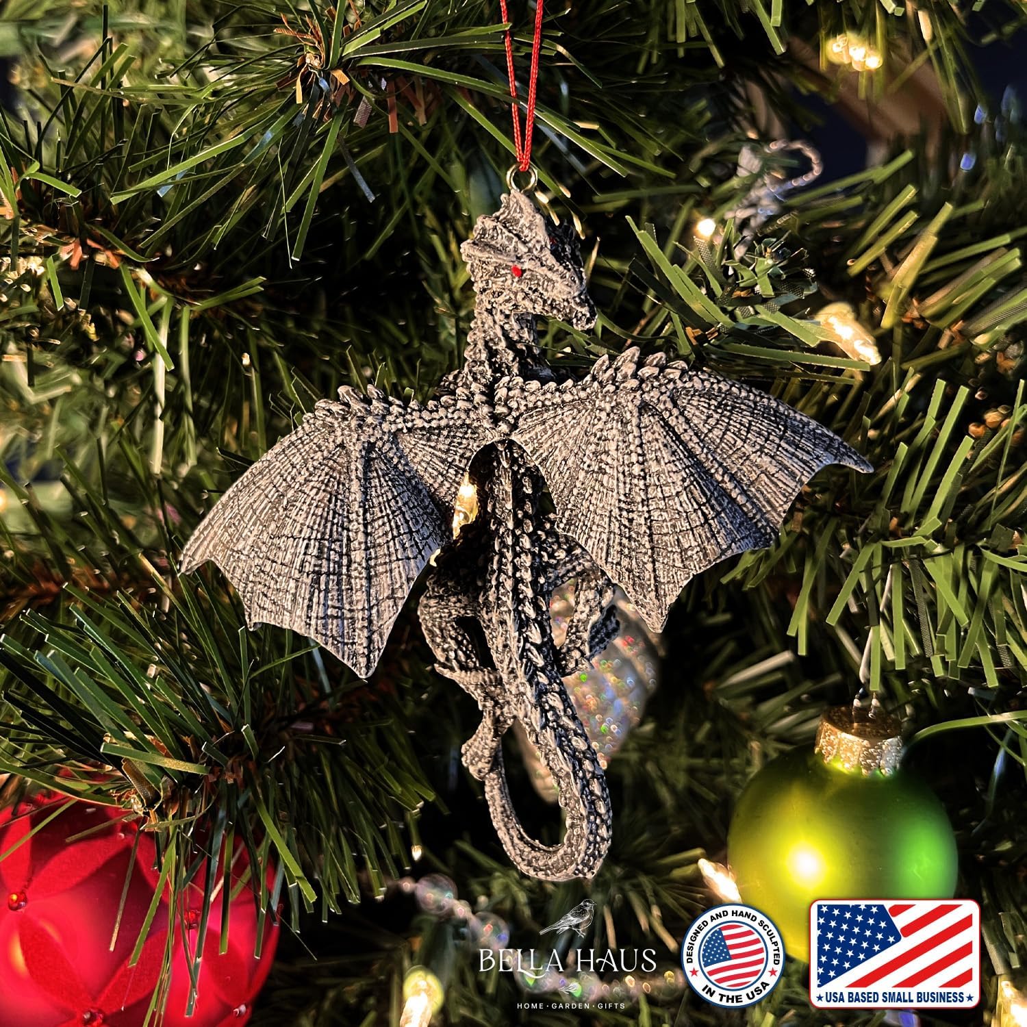 Bella Haus Christmas Tree Dragon Ornament - Gothic Style