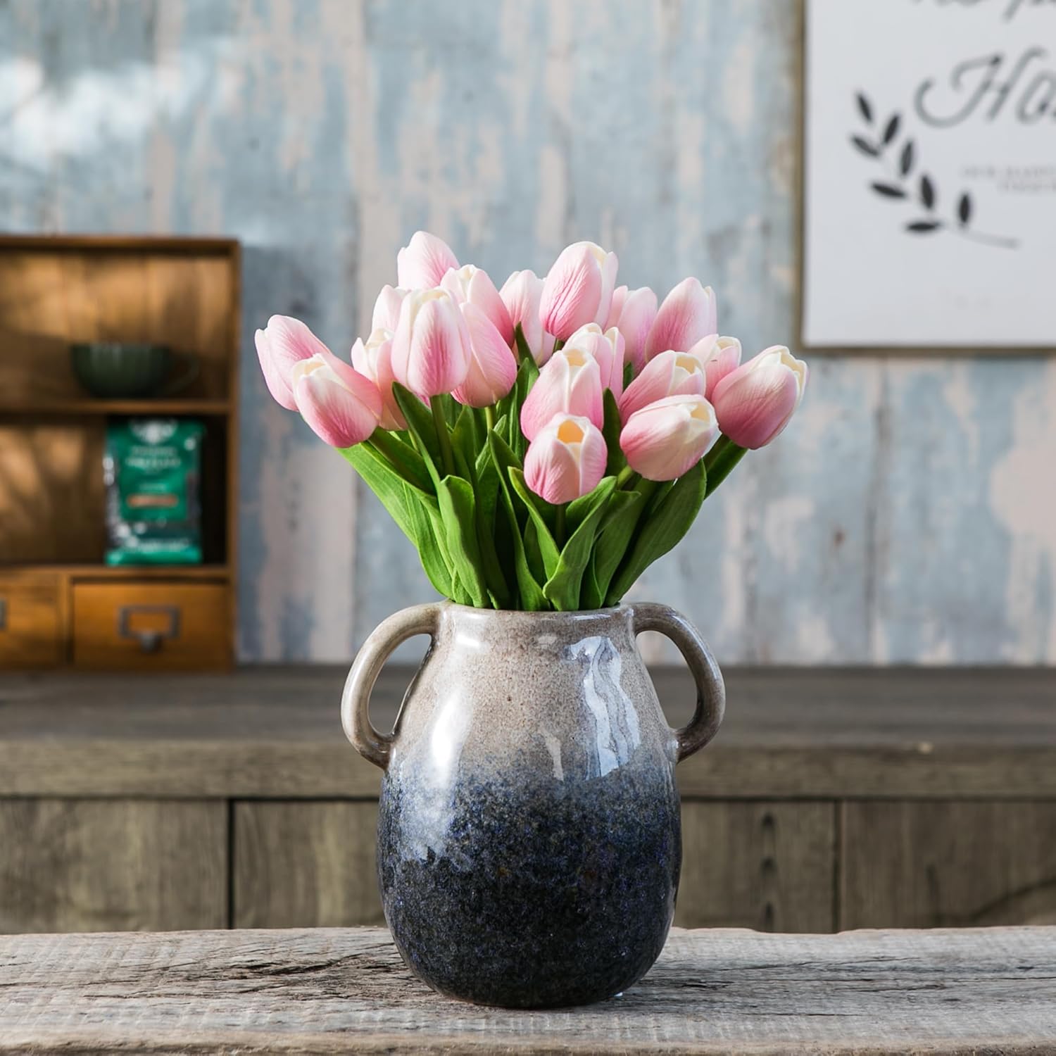 JOJUNO Brown to Blue Gradient Ceramic Vase with Handles