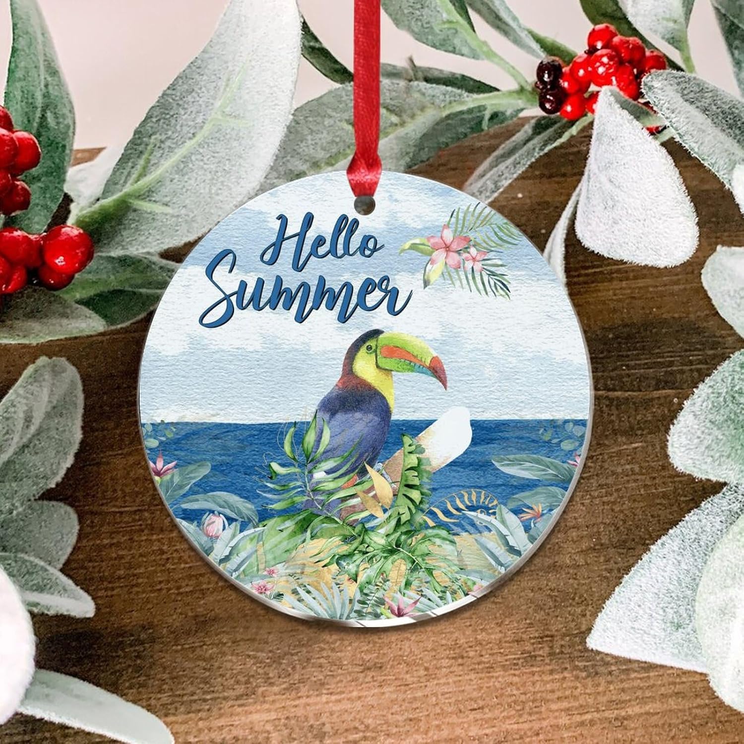 3 Acrylic Christmas Ornaments 2024 Parrot Hello Summer Decor Hanging Baubles