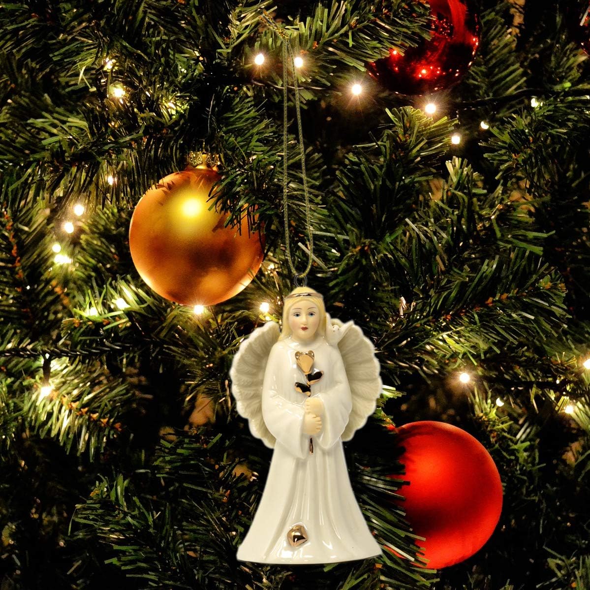 Angel Ornament - Porcelain with Gold Trim - 4 Inch Tall