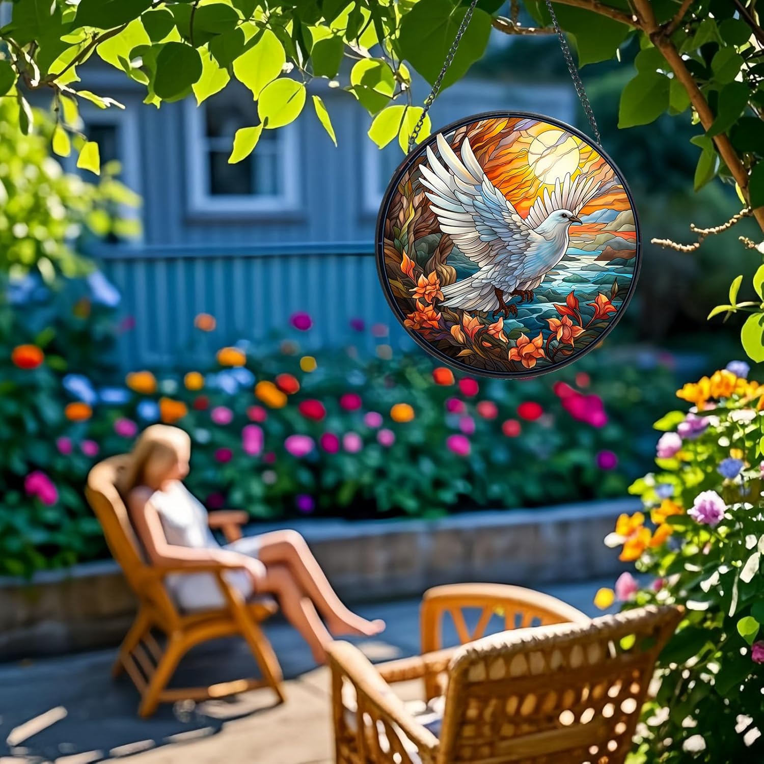 Stained Glass Window Suncatcher with Pigeon Design