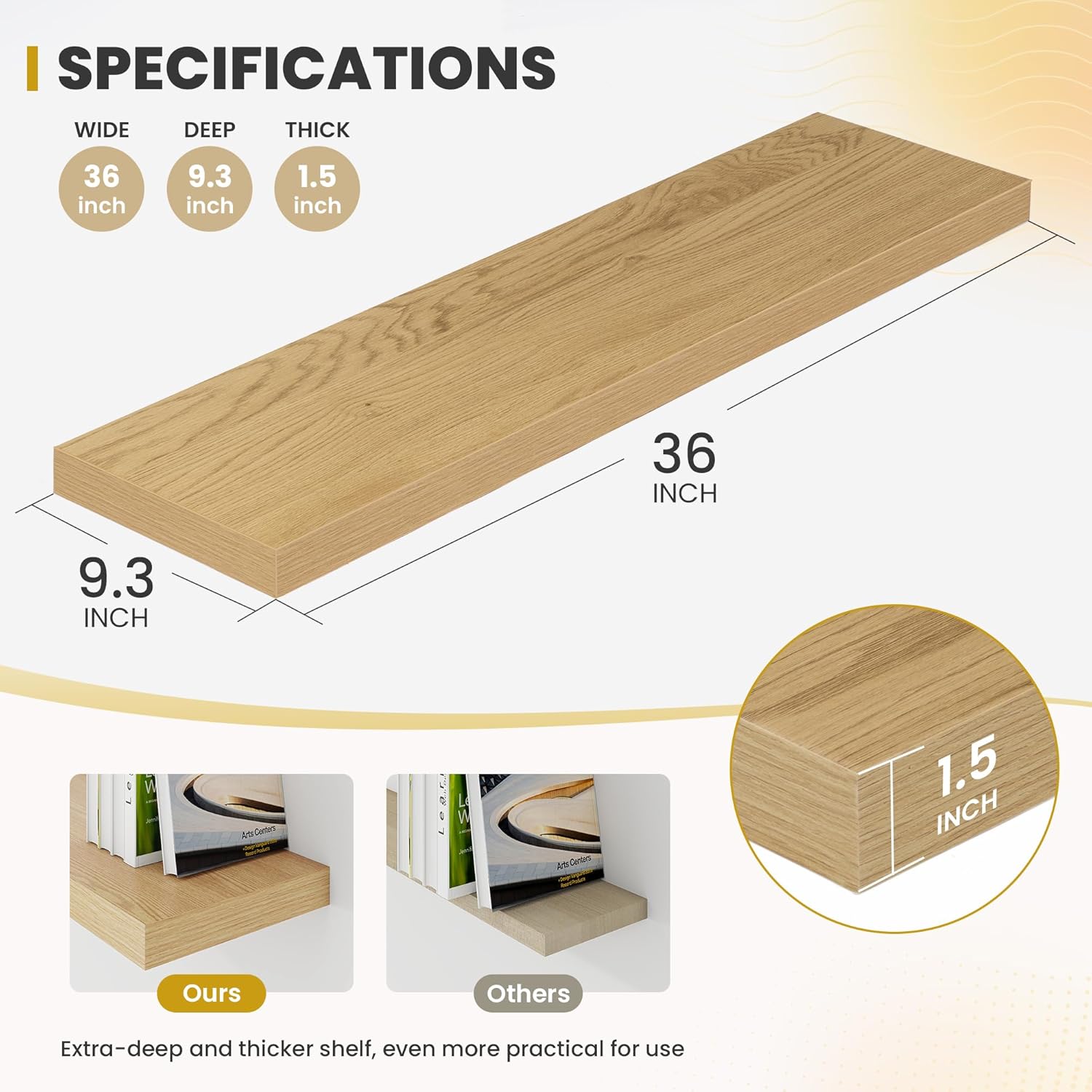 36 Inch Floating Shelves Set of 2 Rustic Deep Bookshelf for Living Room Bedroom