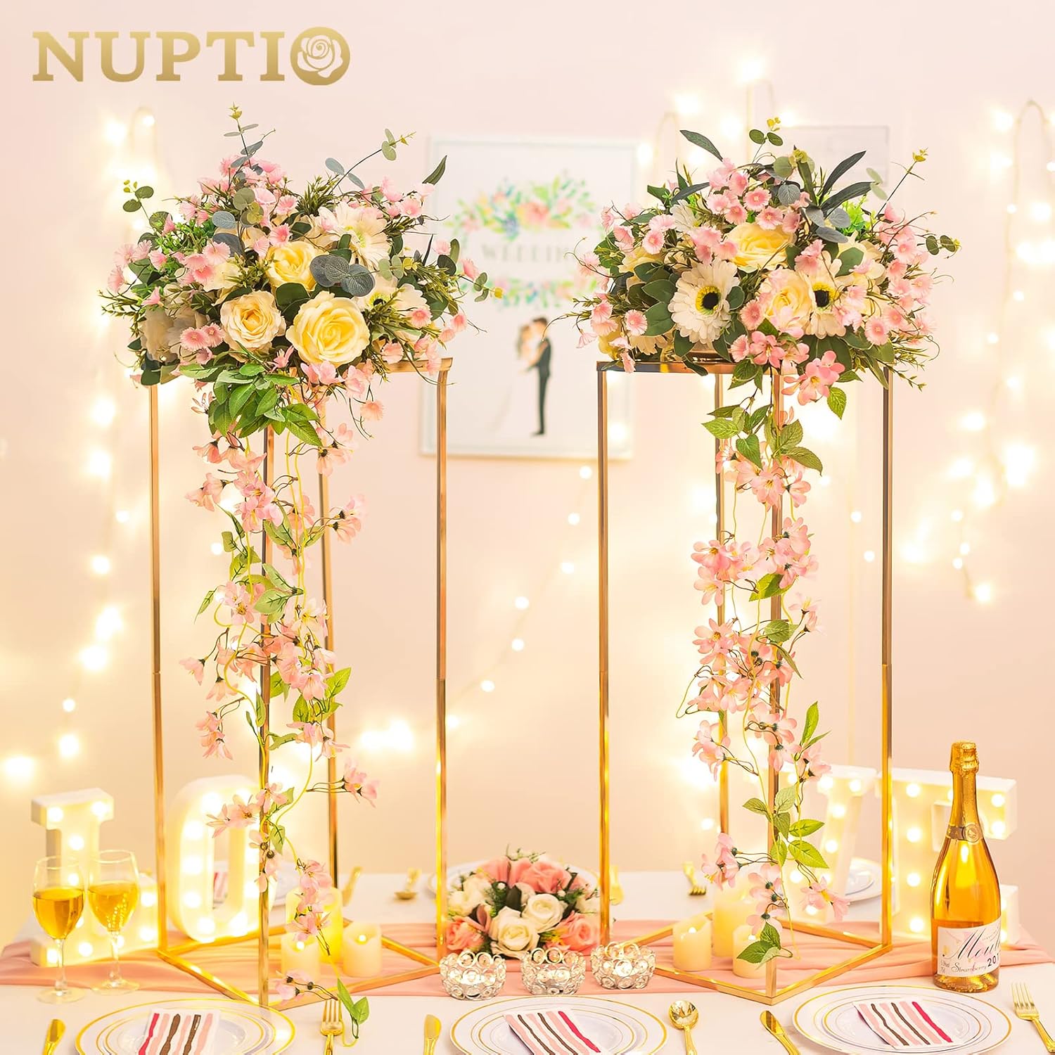 Nuptio Gold Vases Centerpieces 2 Pcs 315 Inch Tall Metal Flower Stand