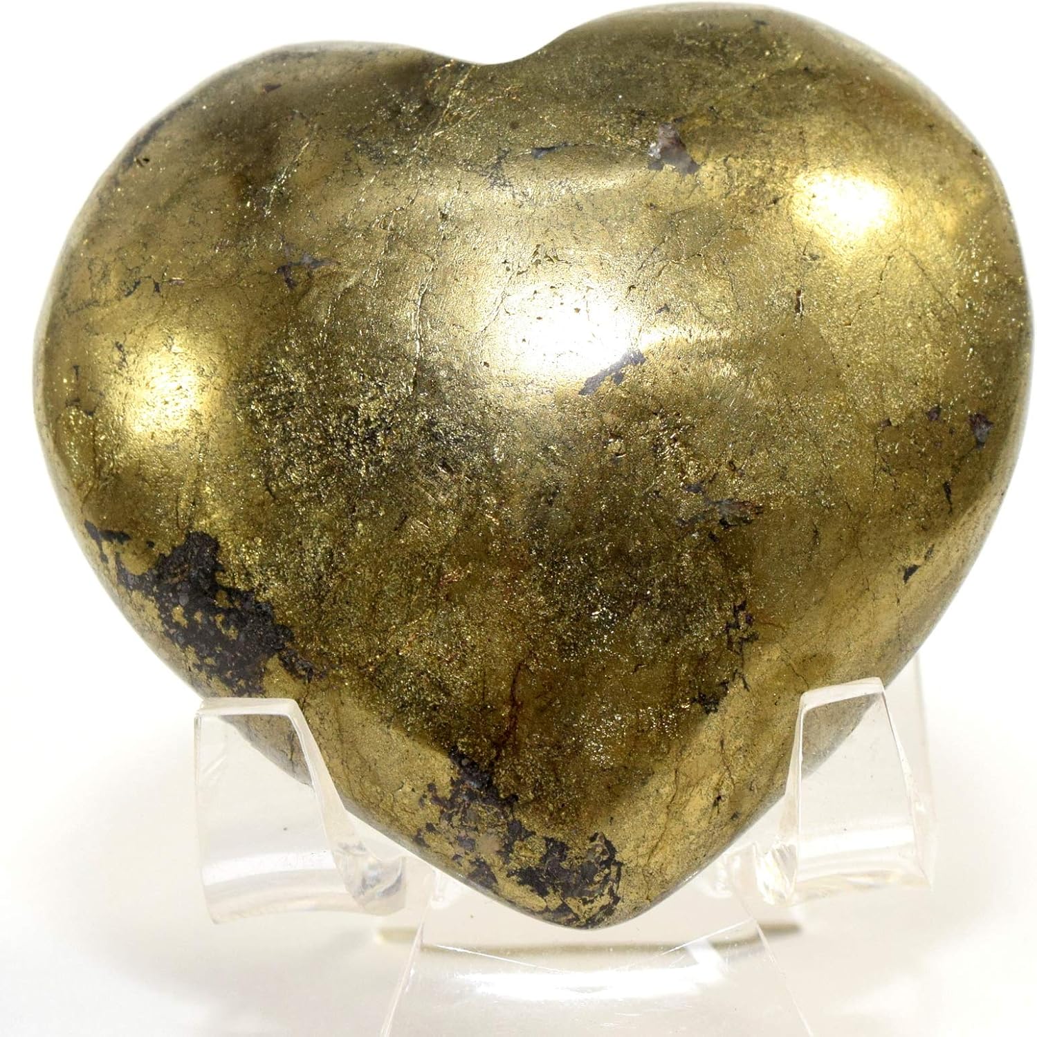225 Inch Sparkling Golden Chalcopyrite Puffy Heart with Stand