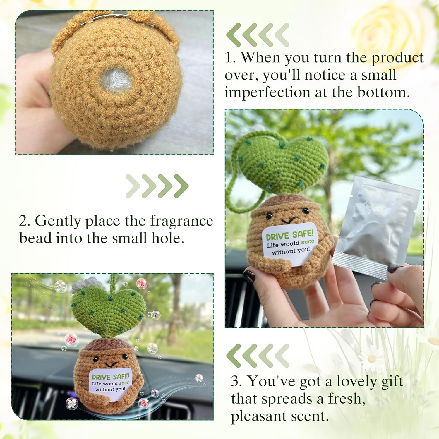 Drive Safe Crochet Car Air Freshener Cactus Hanging Ornament