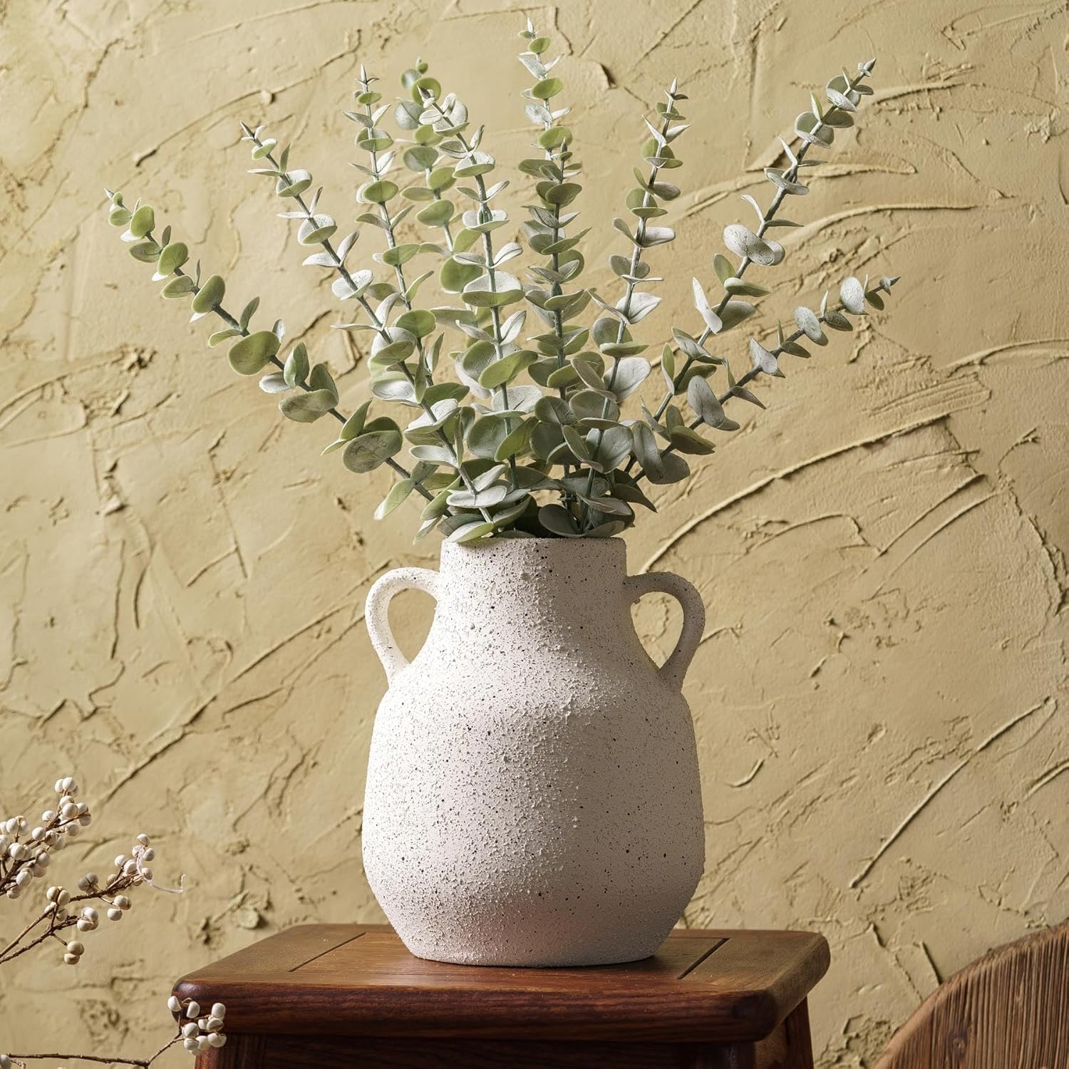 Vintage Farmhouse Flower Ceramic Vase with Handles