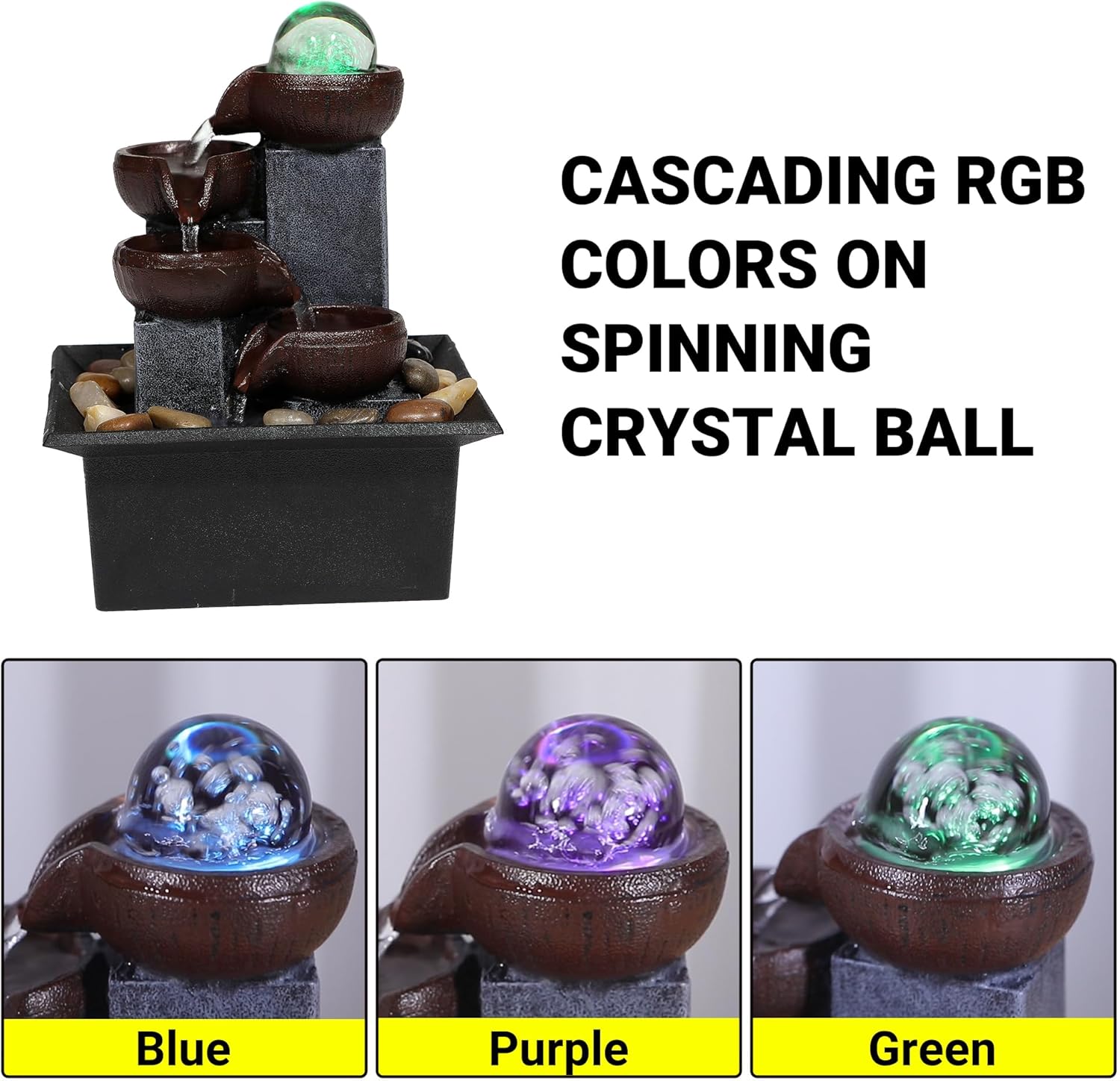 Fathers Den Collection Tabletop Water Fountain with Rainbow LED Lights