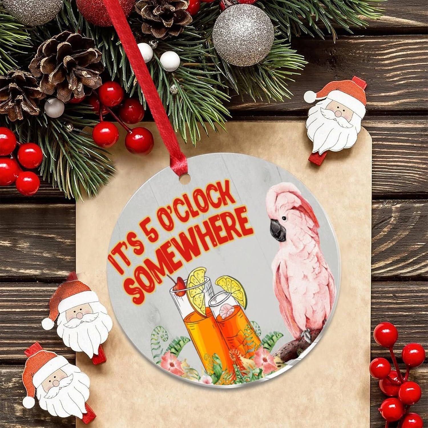 3 Acrylic Christmas Ornaments 2024 Tropical Flamingo Hanging Decor