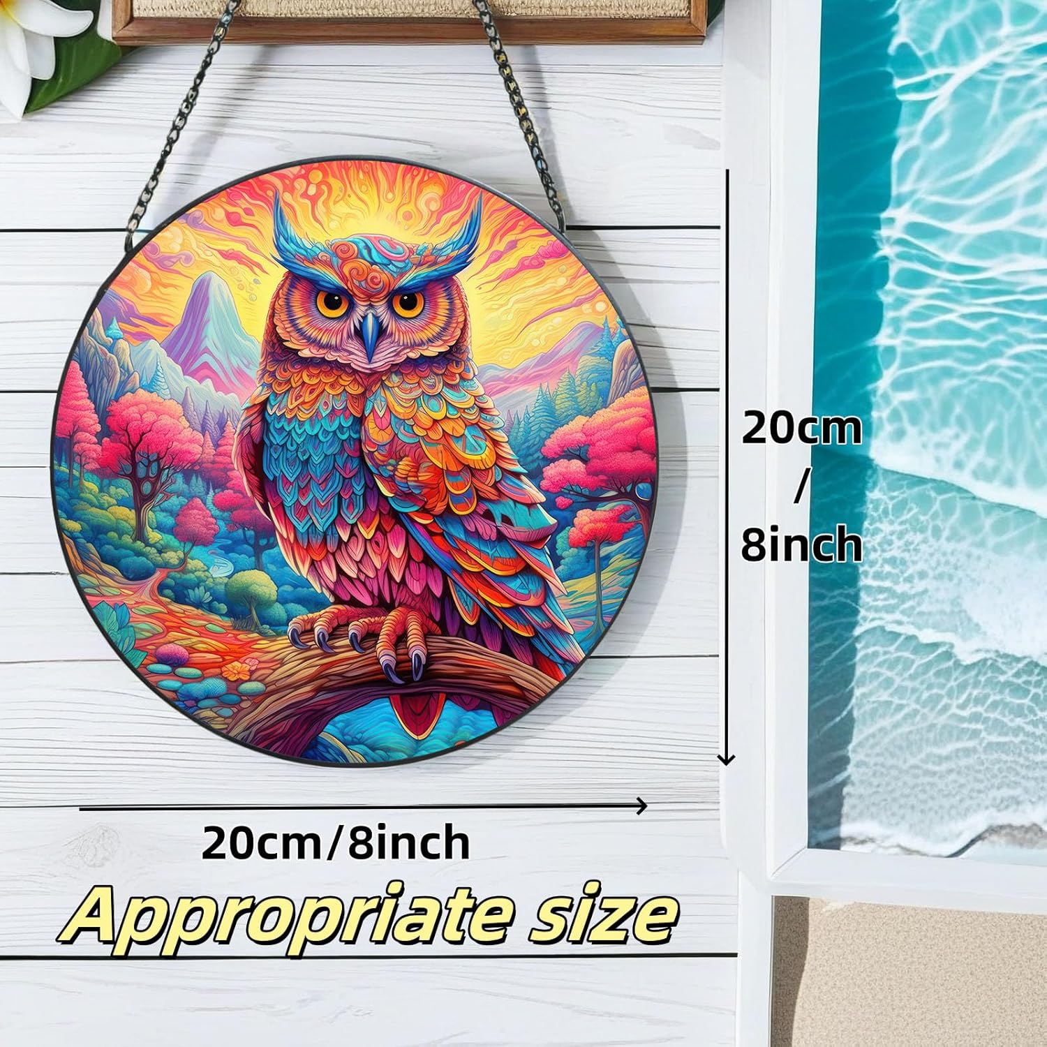 Stained Glass Window Hanging Owl Suncatcher Decor
