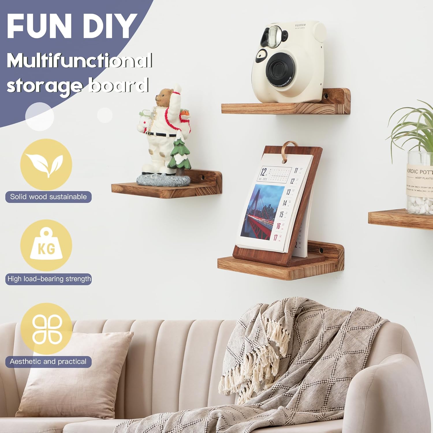 NIUBEST Small Floating Shelf - 5x6 Inch Set of 3