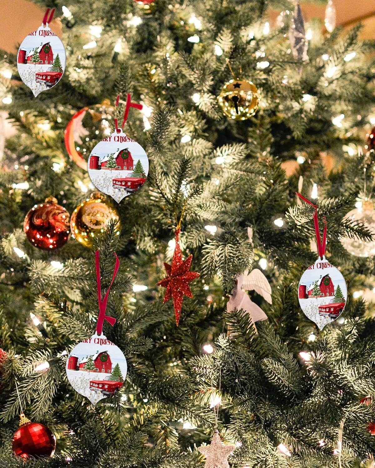 ZOE GARDEN Red Christmas Farm Truck Ornament Set 10PCS