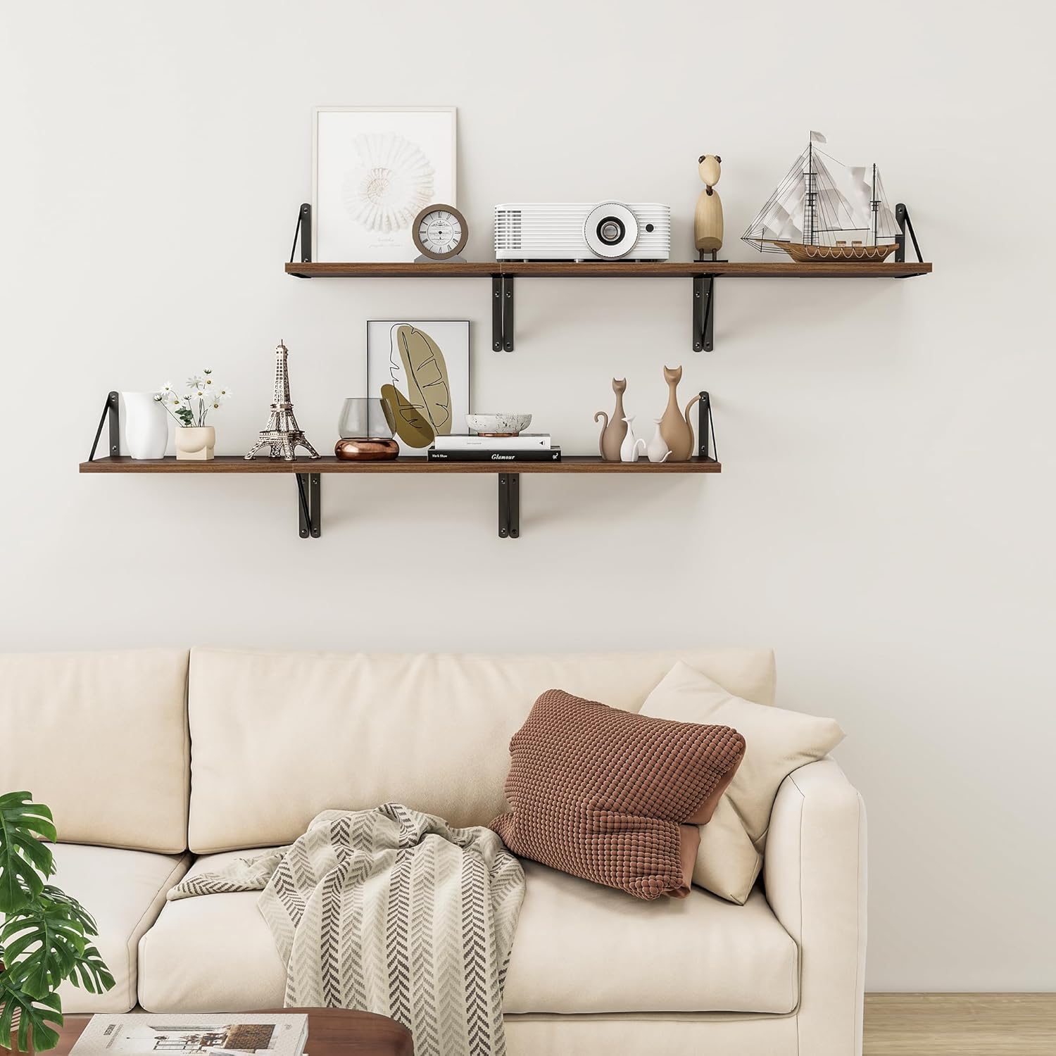Deep Floating Shelves Set of 3 12 Inch Deep Walnut Wood Shelves for Wall