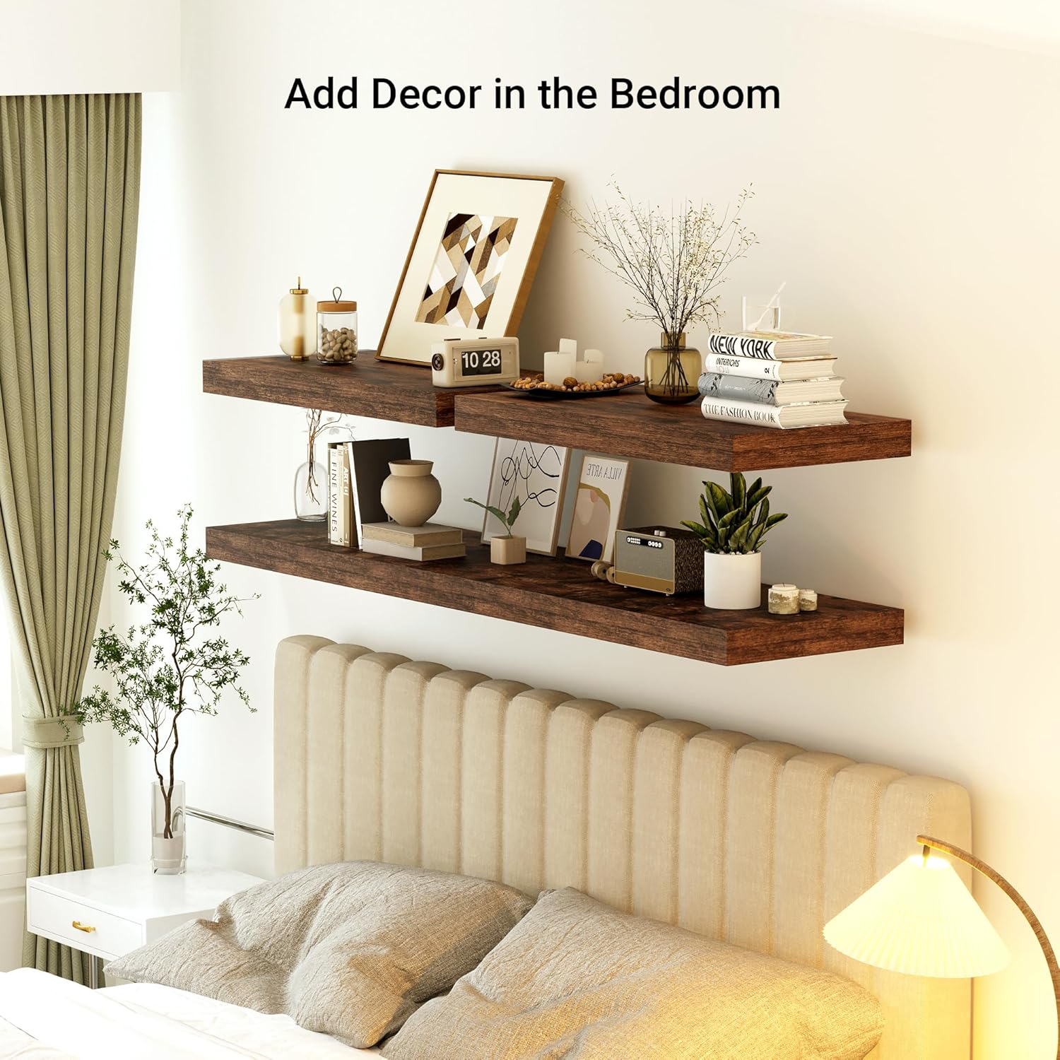 24 x 12 Inch Deep Floating Shelves Wall Mounted with Invisible Brackets